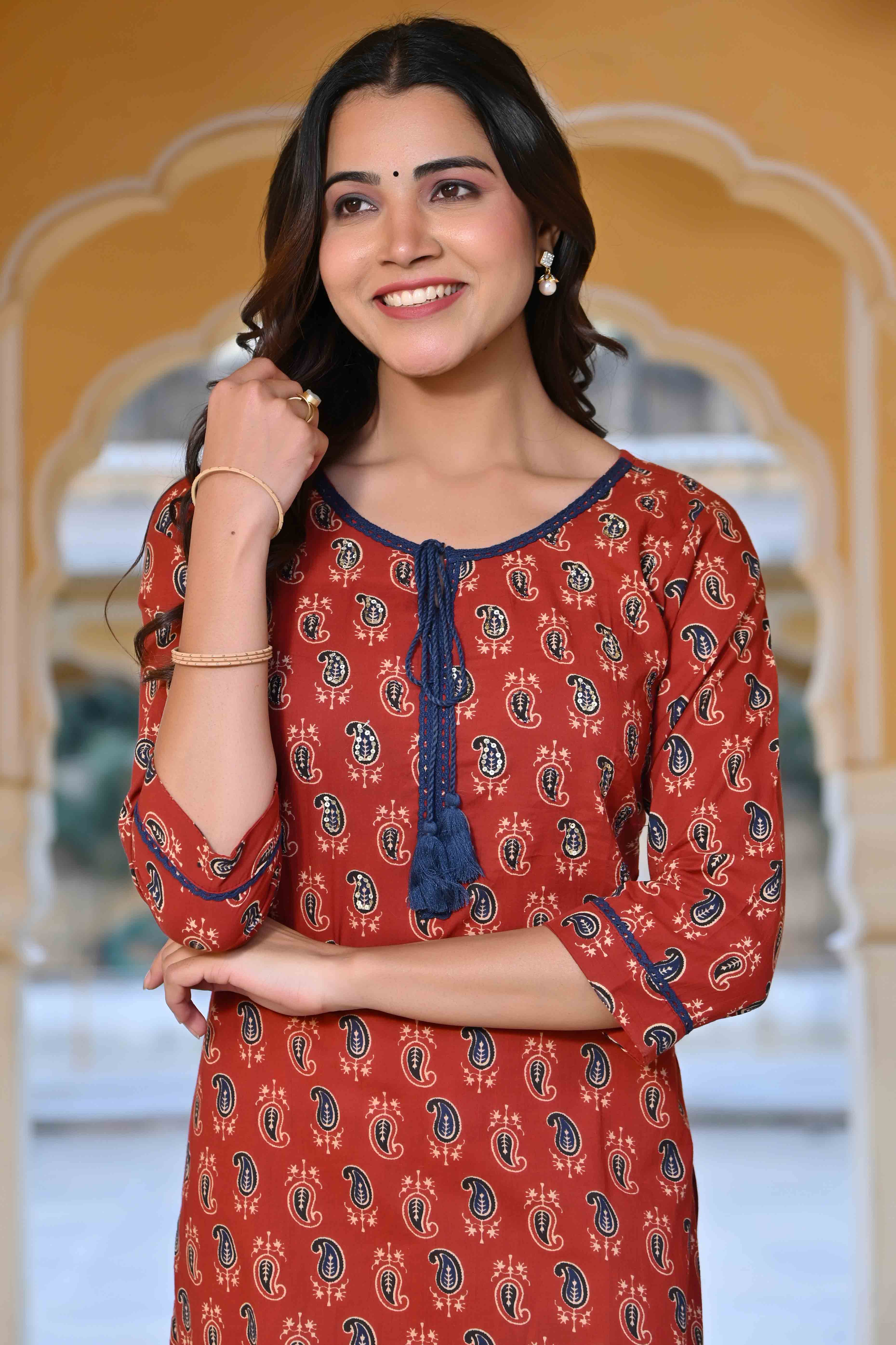 Turkey Red Paisley Printed Pure Cotton Straight Kurti