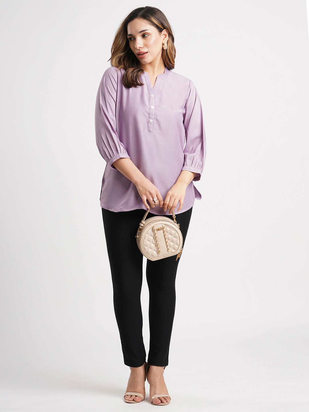 Lavender Solid Poly Chinon Straight Top