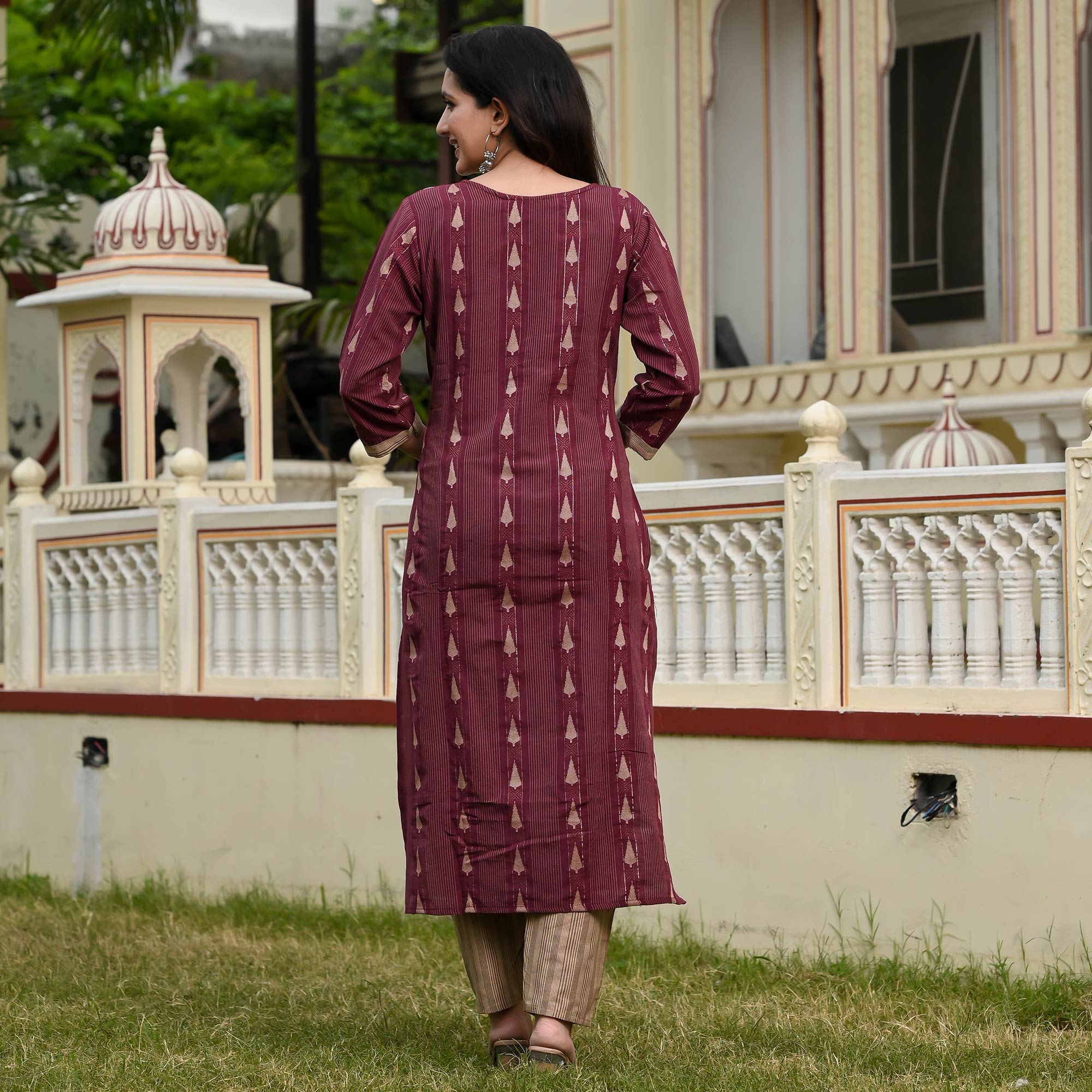 Wine Woven Cotton Blend Suit