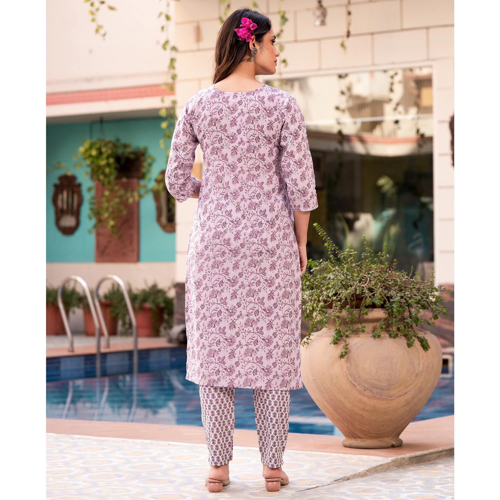 Purple Floral Printed Pure Cotton Salwar Suit