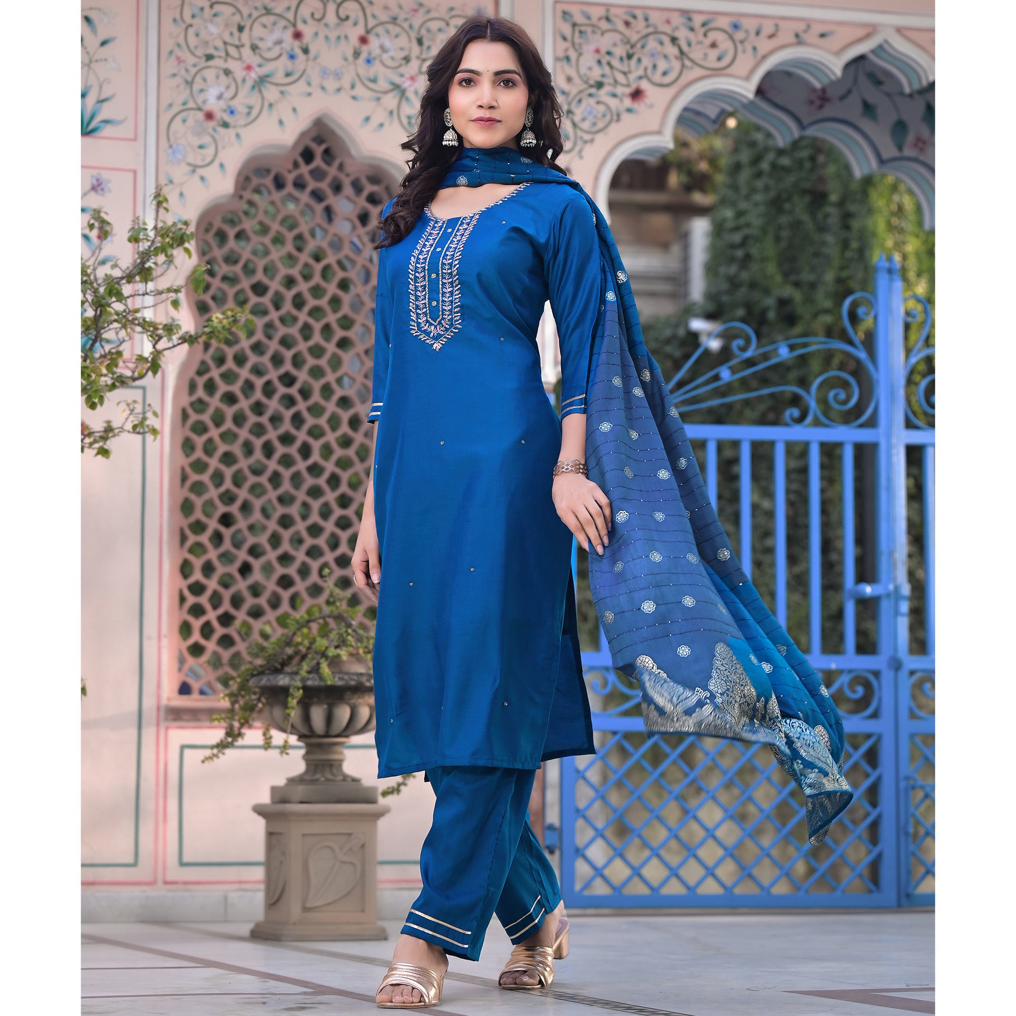 Morpich Embroidered Chinon Salwar Suit With Handcrafted