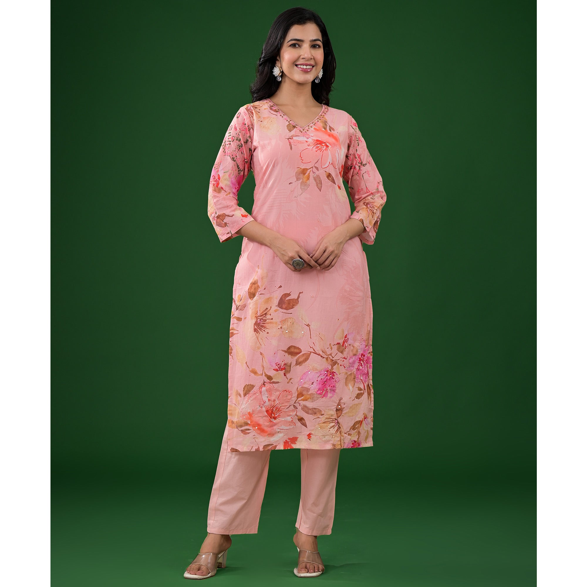 Pink Floral Printed Pure Cotton Salwar Suit