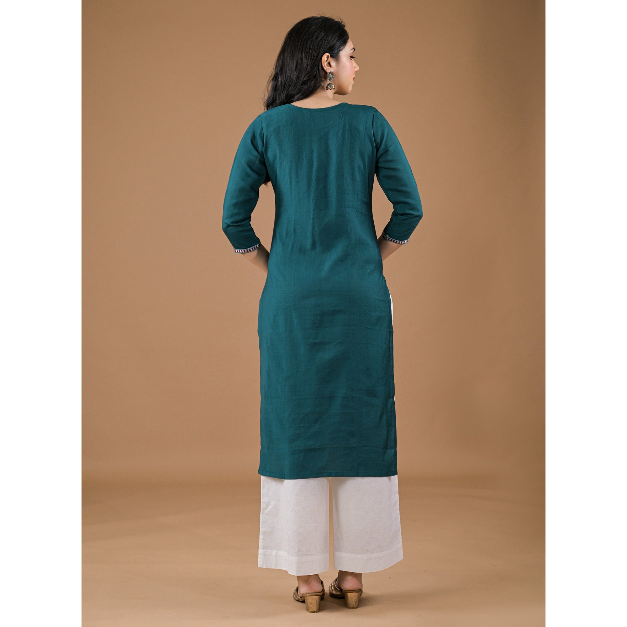 Green Yoke Embroidered Pure Cotton Straight Kurti