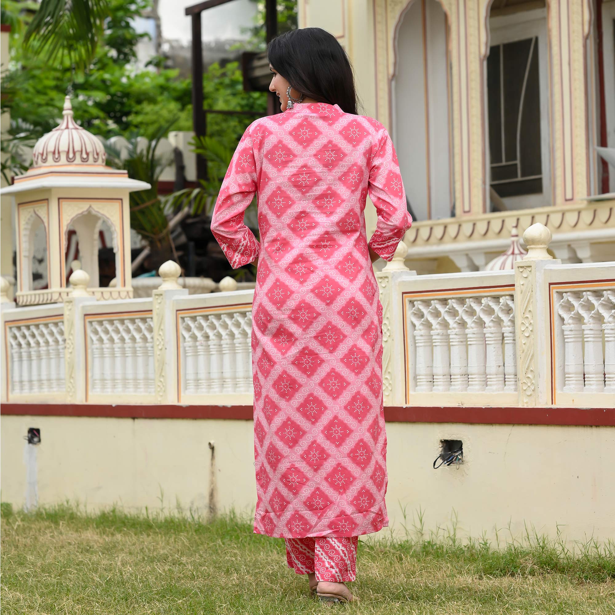 Pink Geometric Printed Pure Cotton Suit