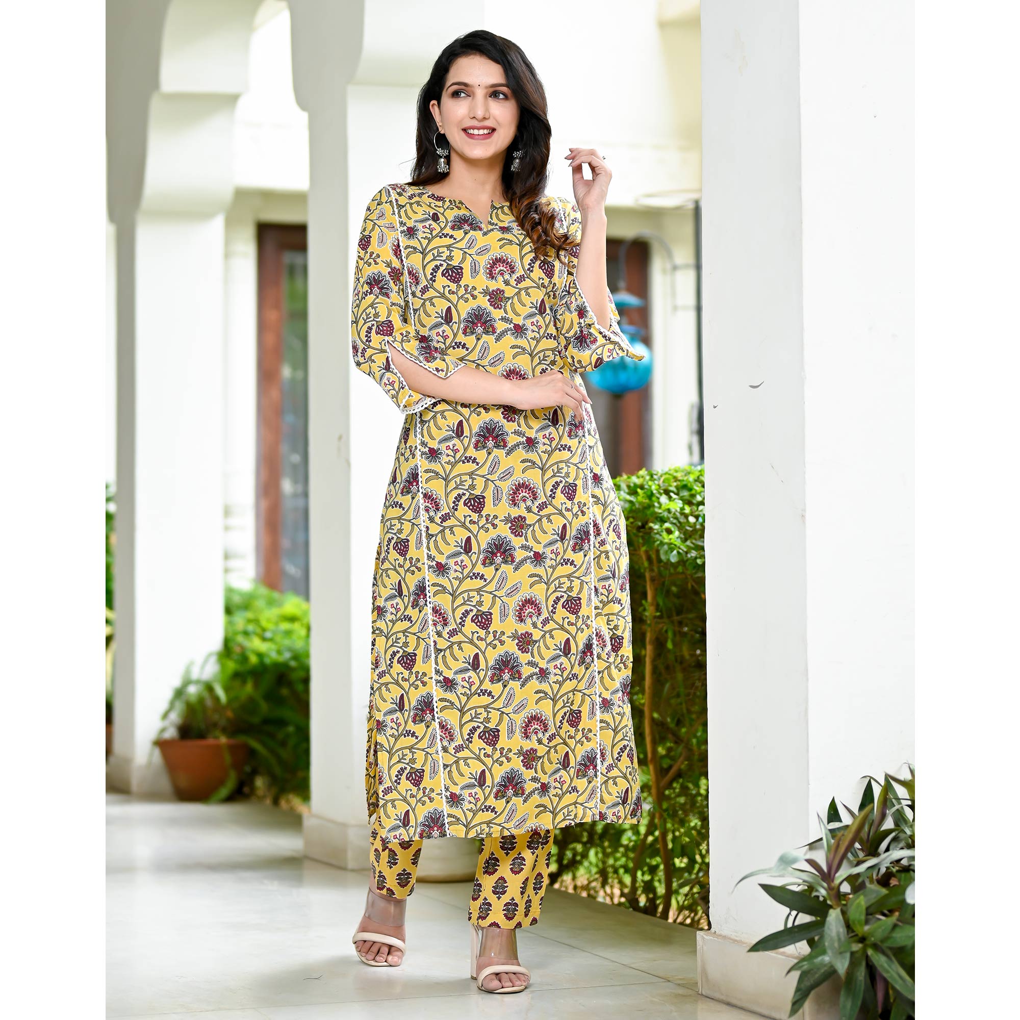Light Yellow Floral Printed Pure Cotton Salwar Suit