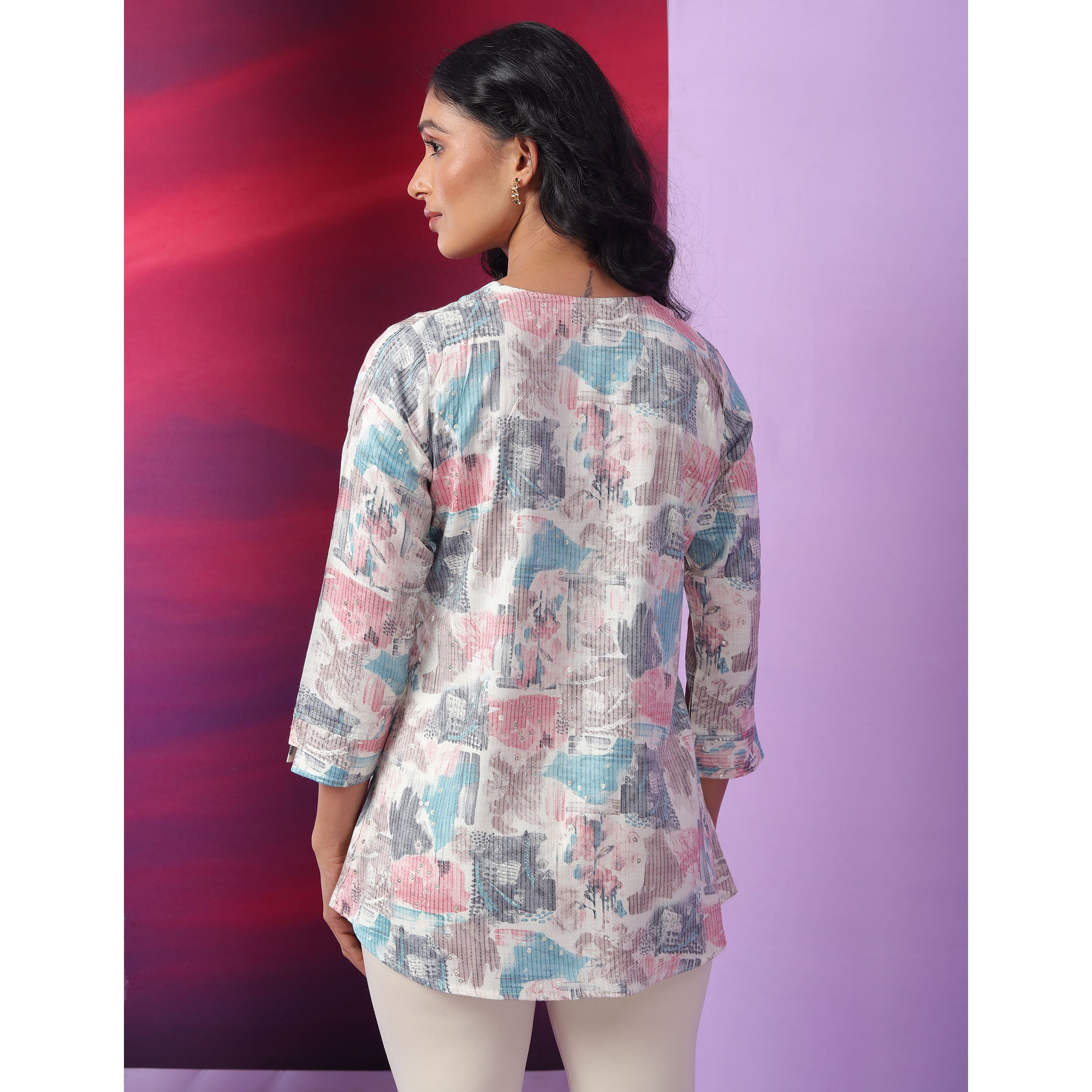 Blue Printed Pure Cotton Top