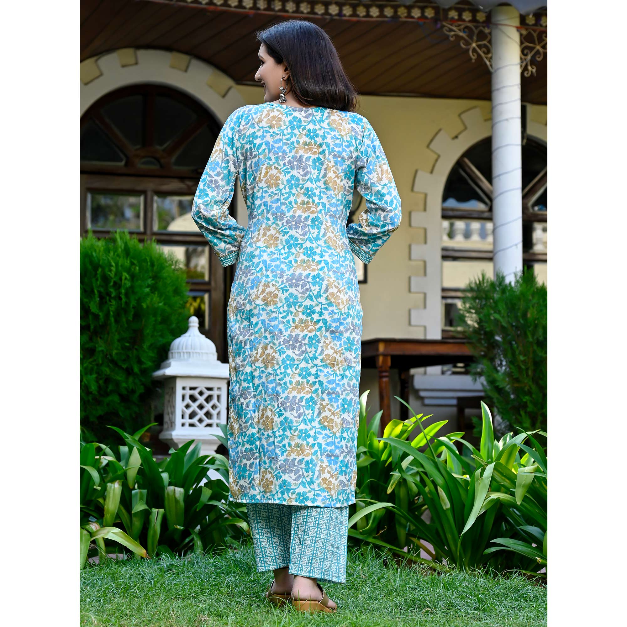 Blue Floral Printed Rayon Salwar Suit