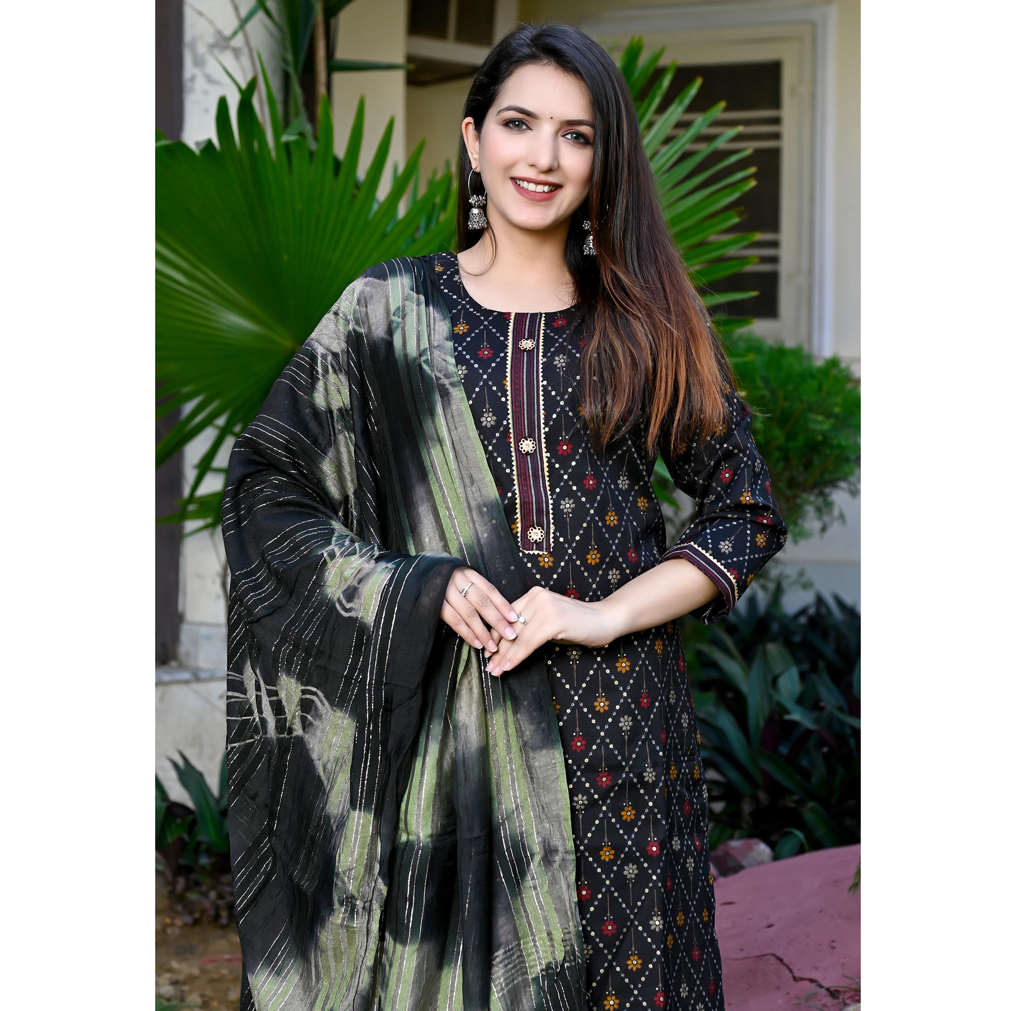 Black Foil Printed Rayon Suit