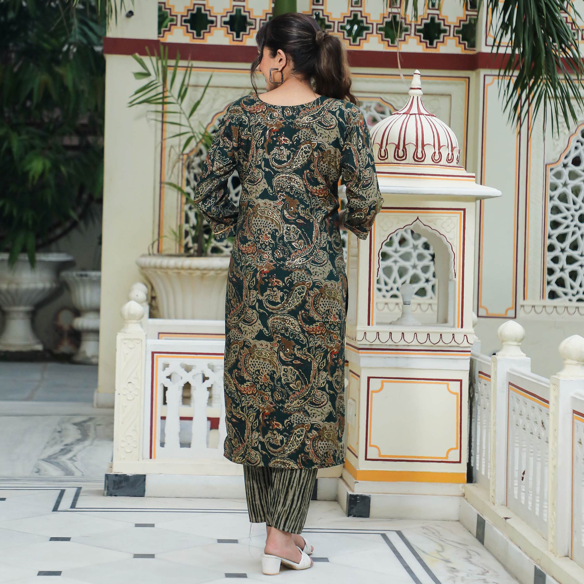 Green Foil Printed Rayon Suit