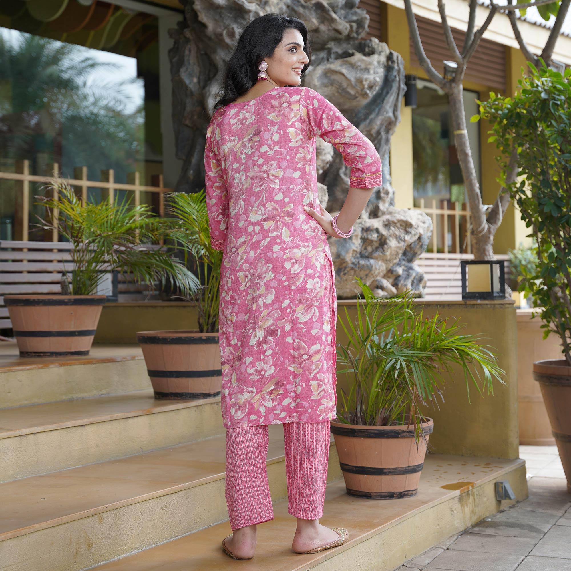 Pink Foil Printed Rayon Suit