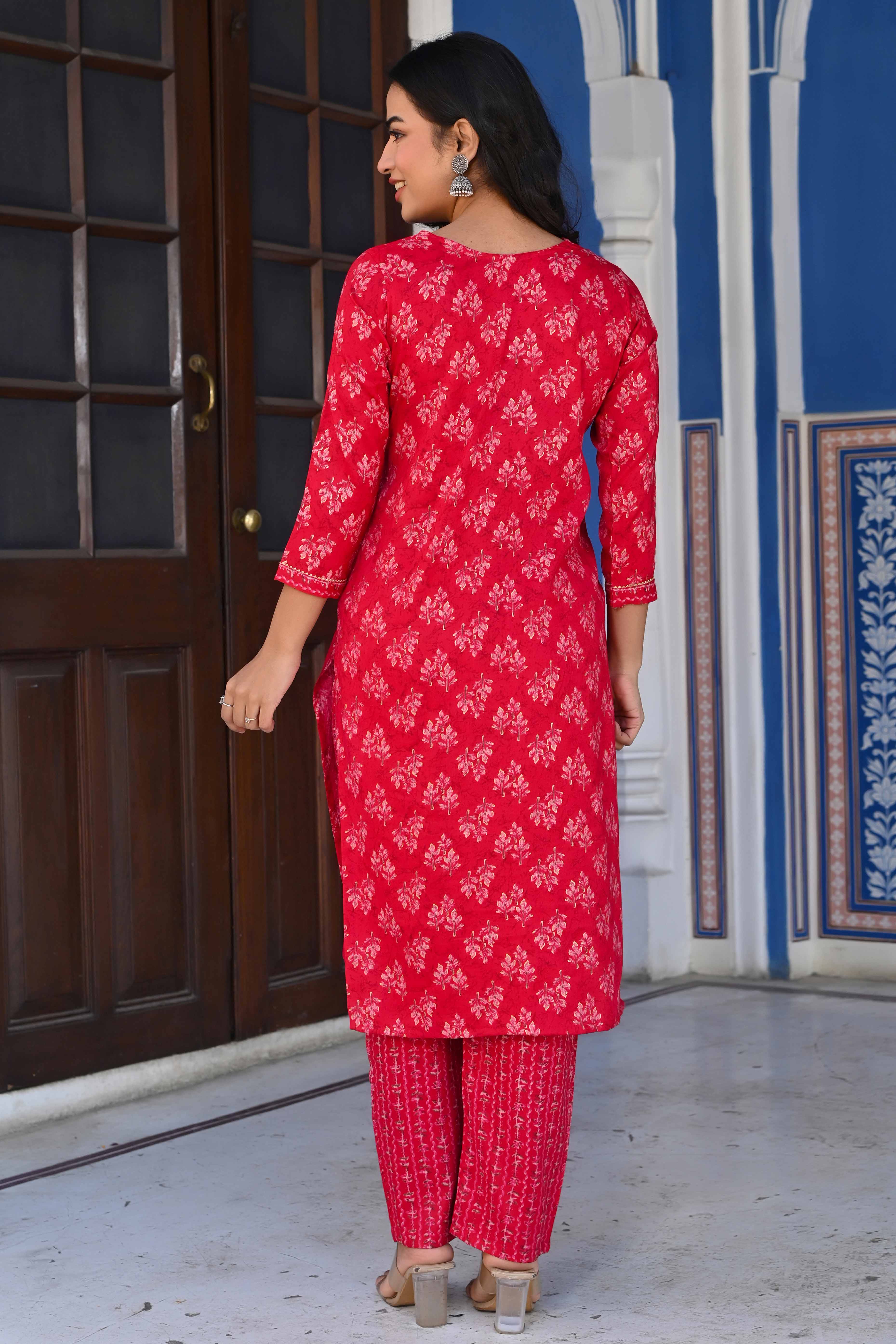 Pink Floral Foil Printed Rayon Salwar Suit