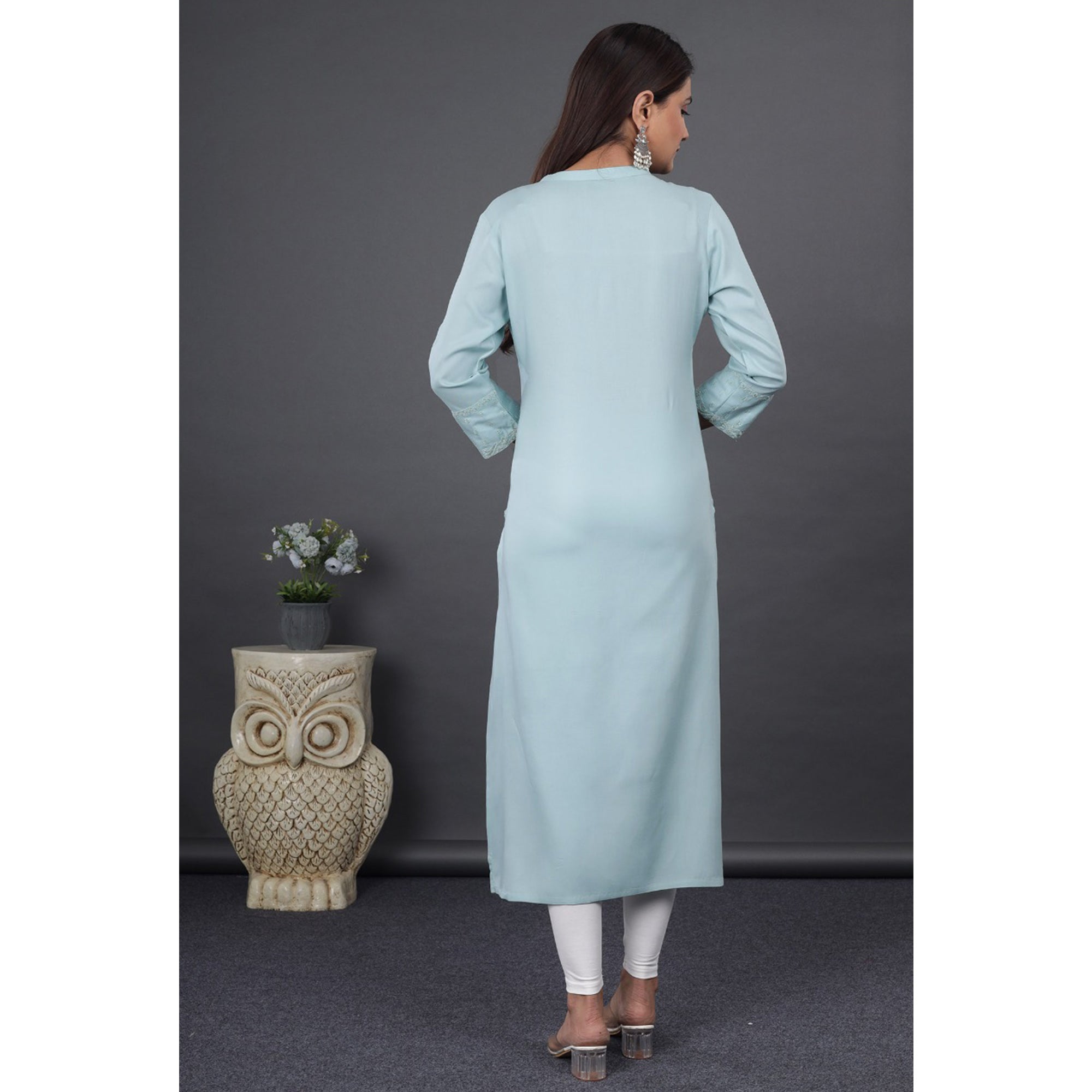 Blue Embroidered Pure Cotton Kurti