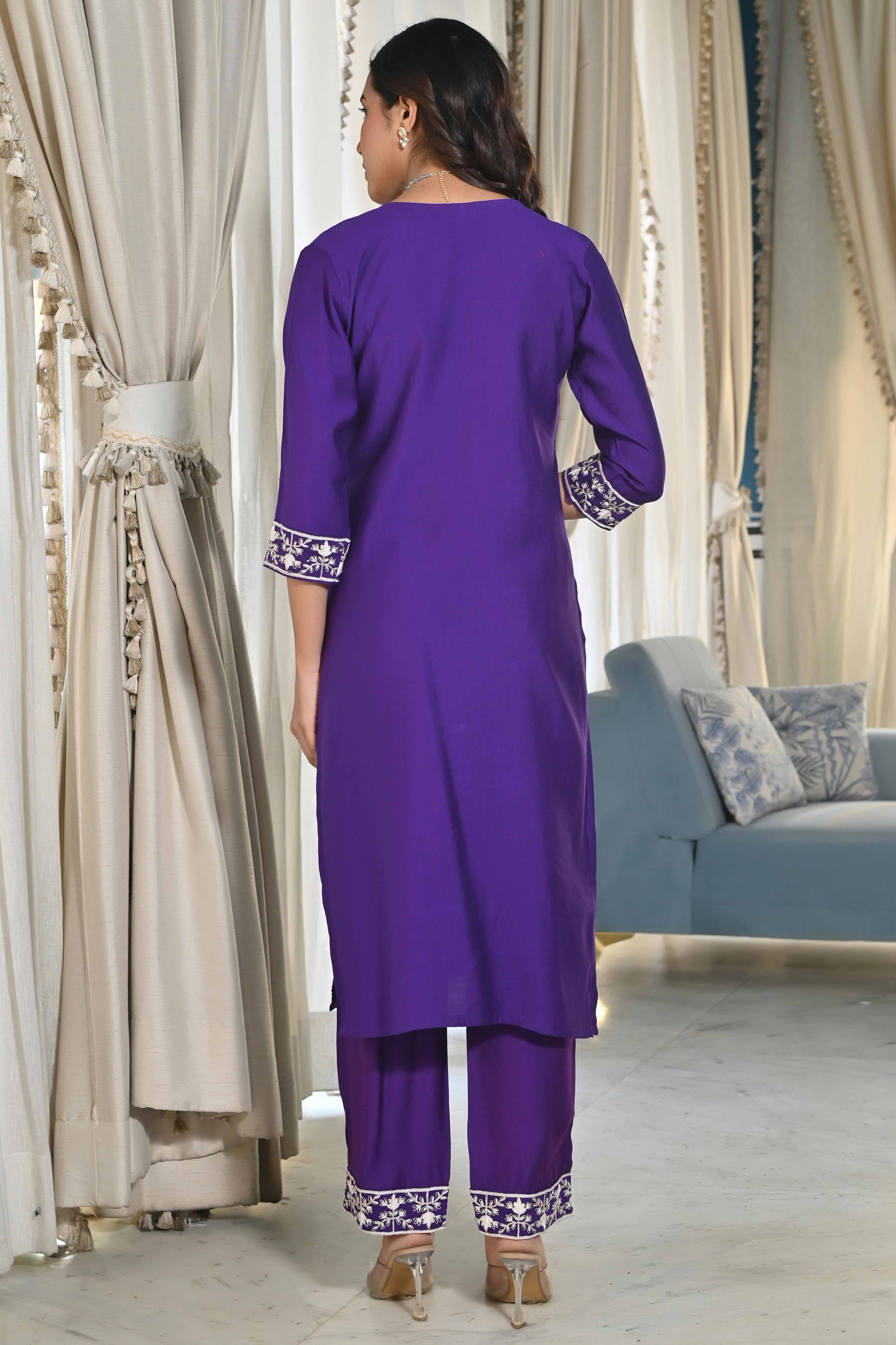 Violet Sequins Embroidered Cotton Silk Salwar Suit