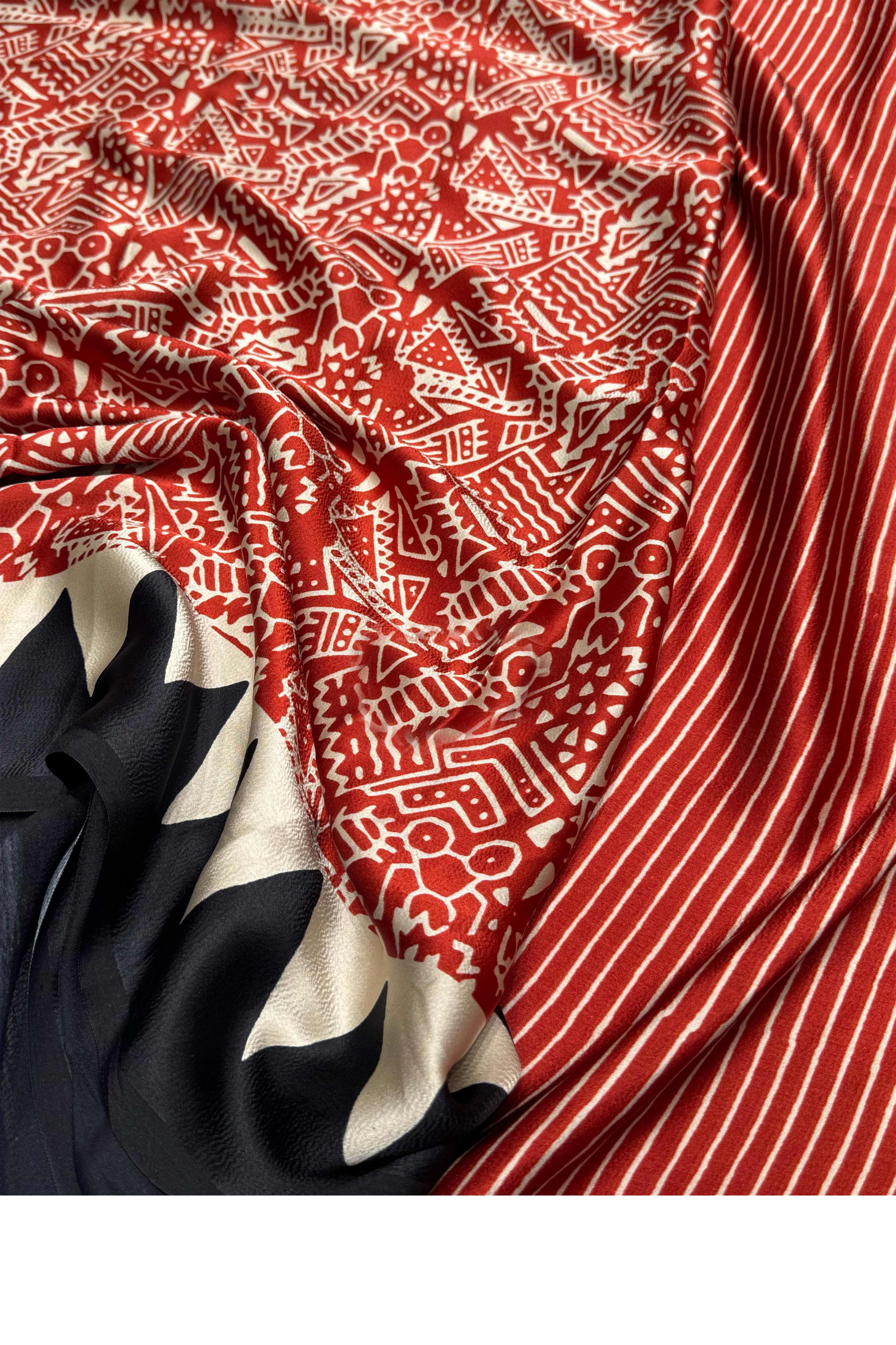 Maroon Ajrakh Print Satin Saree with Traditional Charm