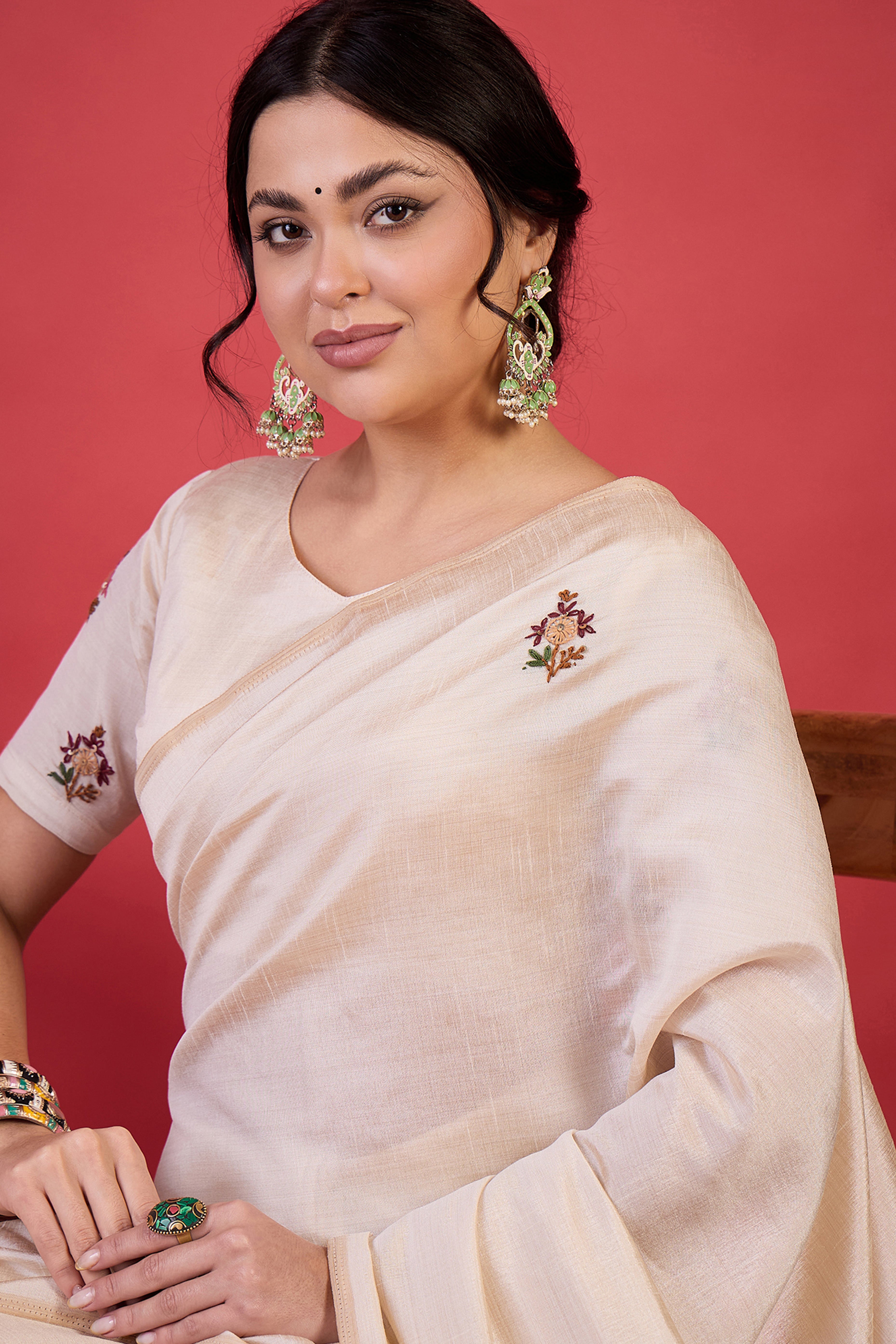 Cream Premium Festive Wear Tussar Silk Saree with Elegant Thread Work