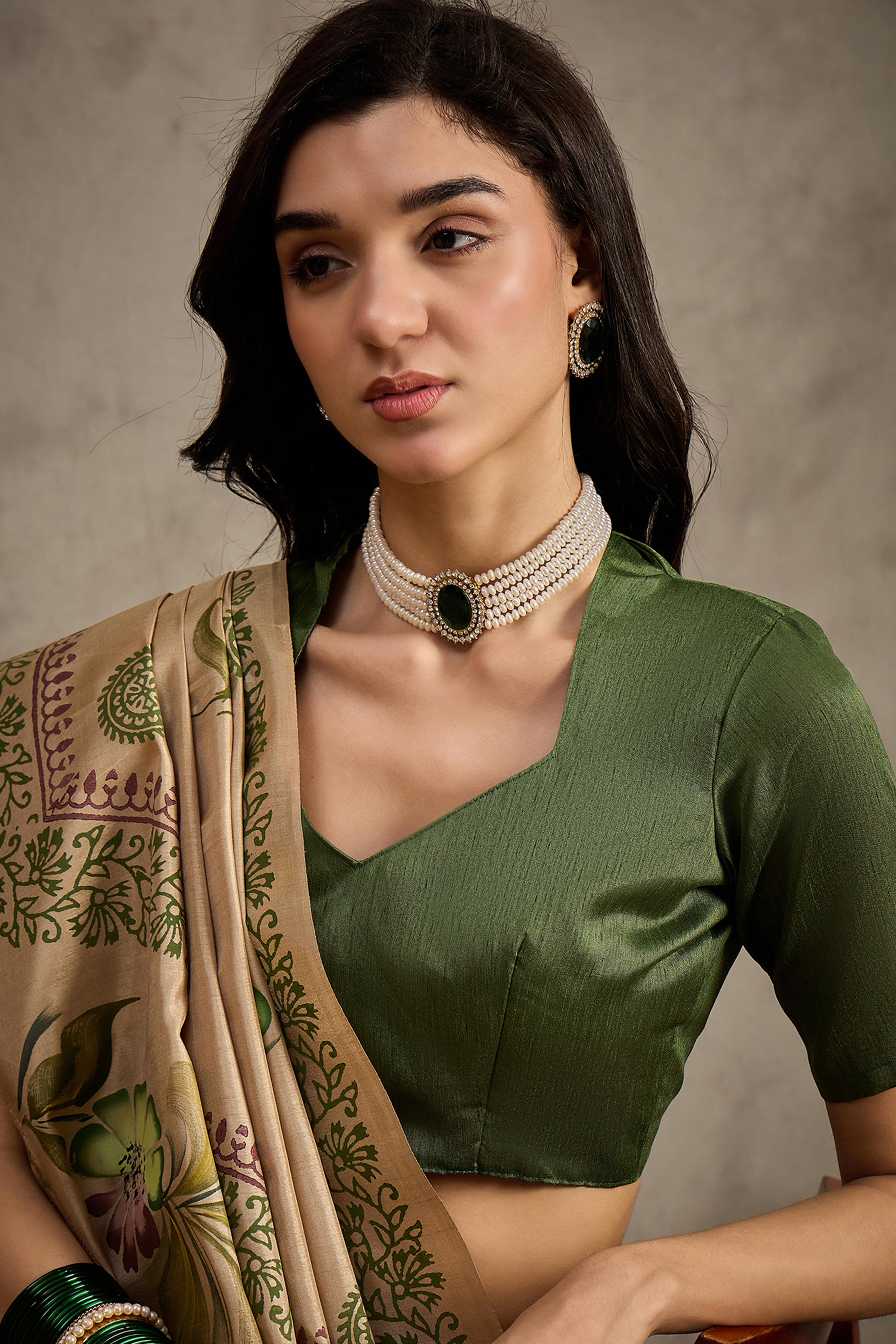 Beige Blossom Printed Kozi Cotton Silk Saree Adorned With Stylish Tassel Detailing Pallu