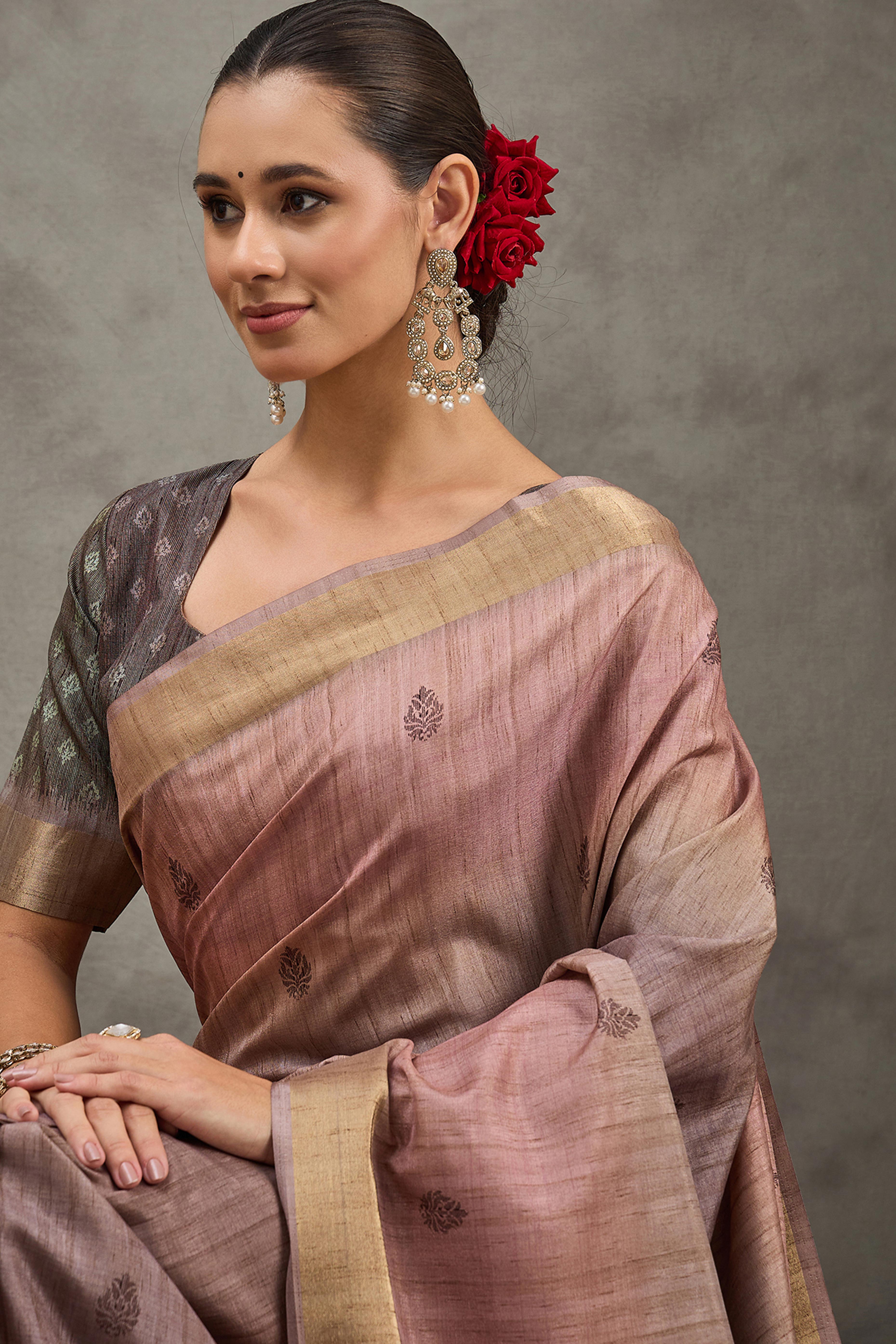 Purple Festive Wear Art Silk Saree Featuring Intricate Floral Weaving