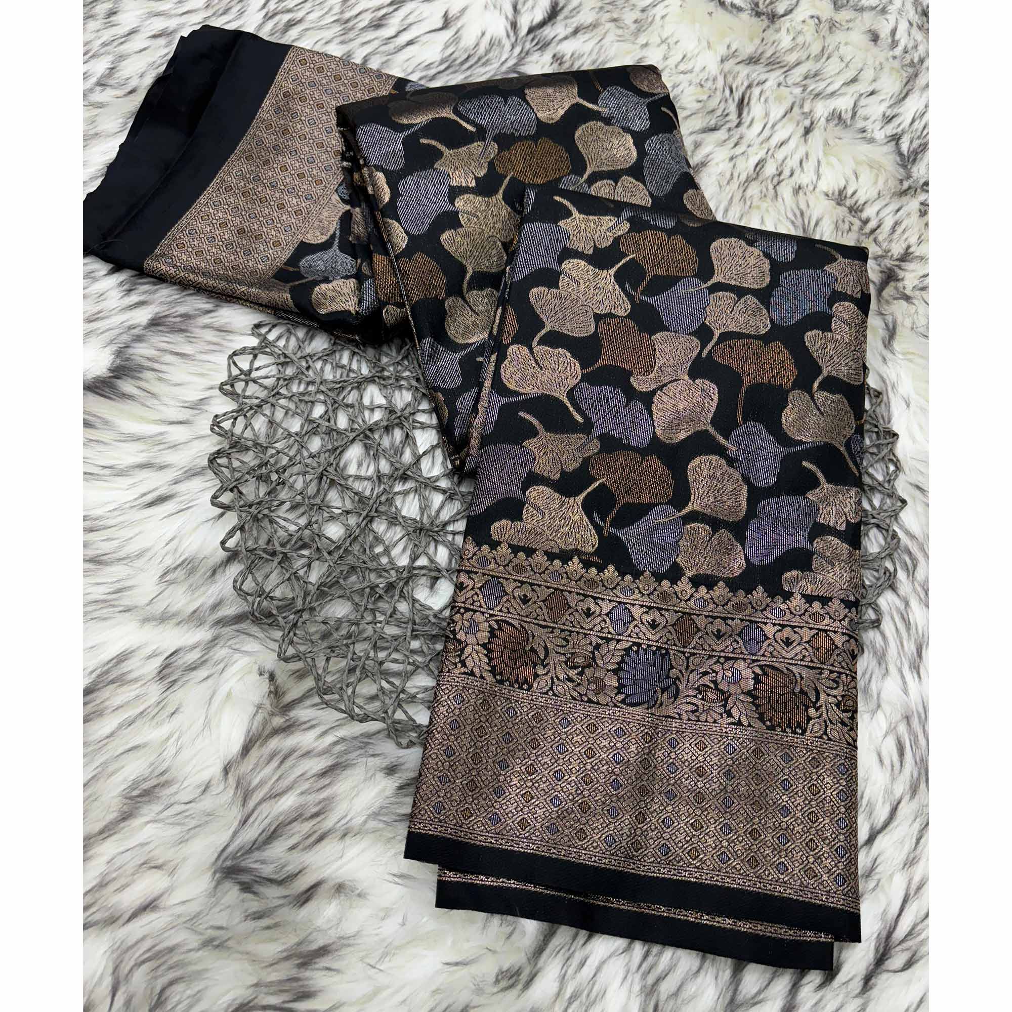 Black Floral Woven Banarasi Silk Saree