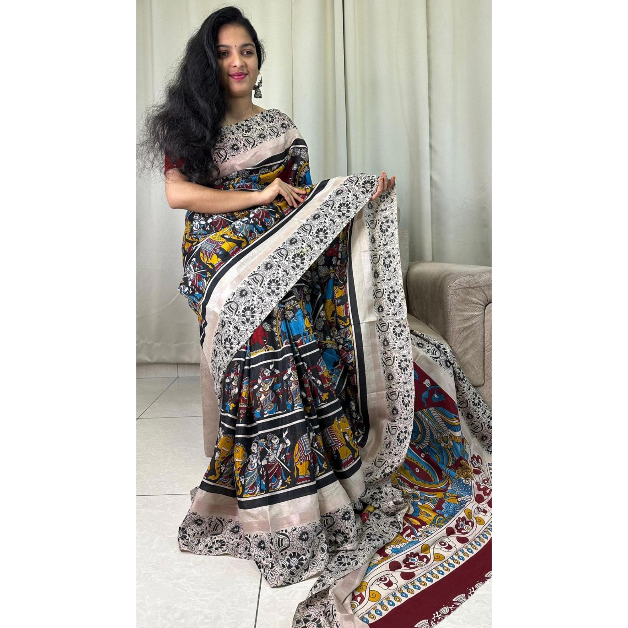 Black Kalamari Printed Crape Saree