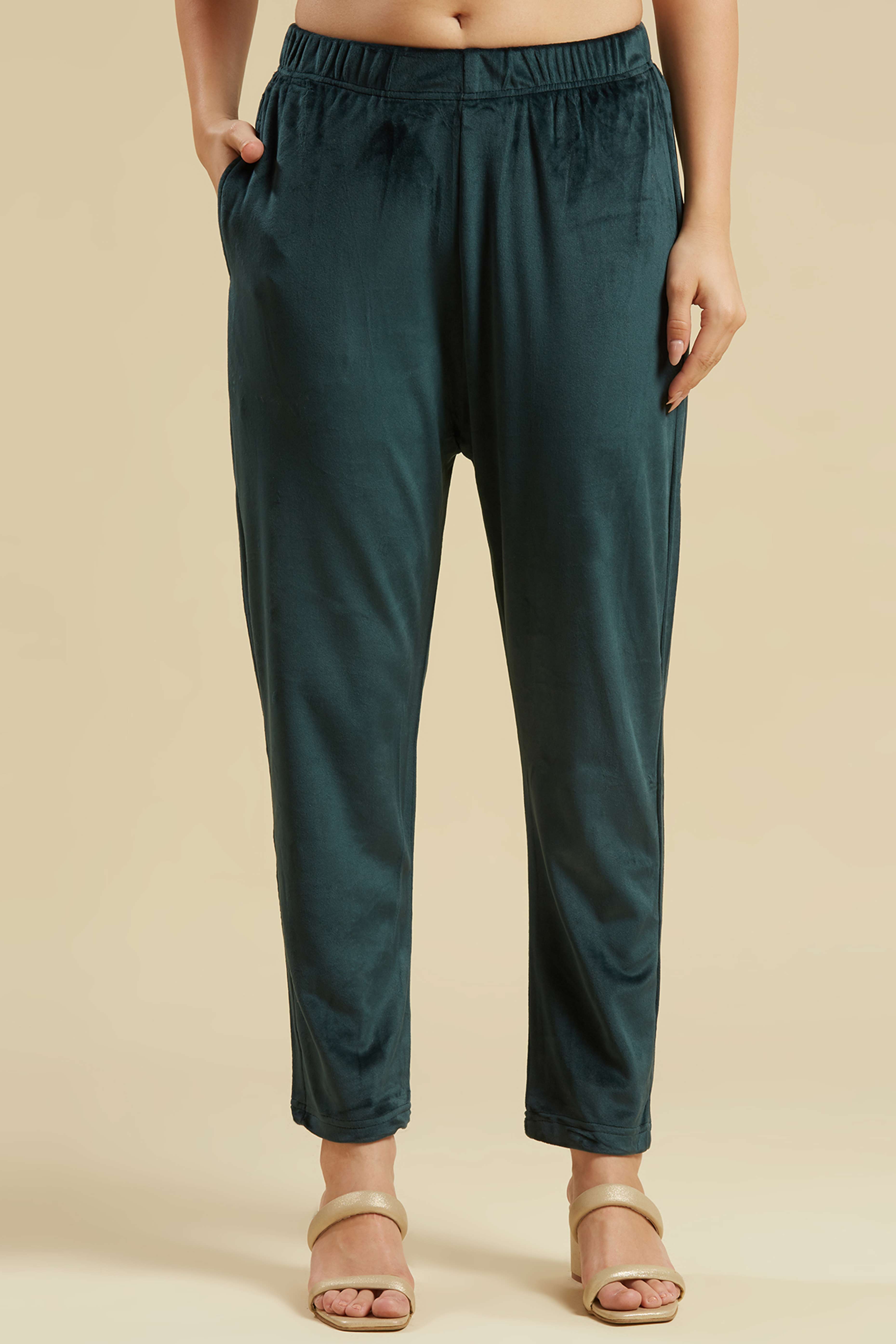 Rama Green Embroidered Velvet Straight Salwar Suit