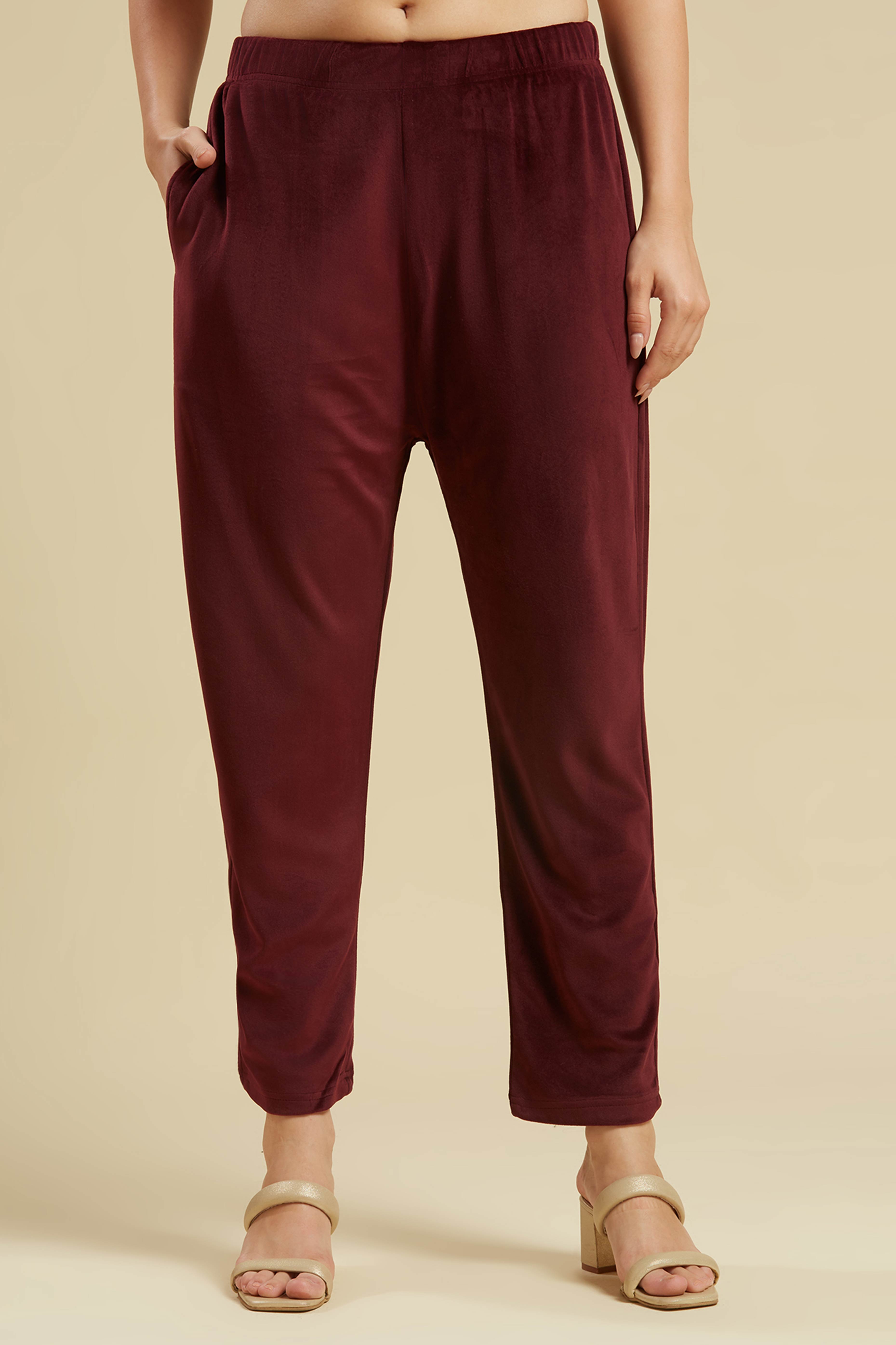 Wine Embroidered Velvet Straight Salwar Suit