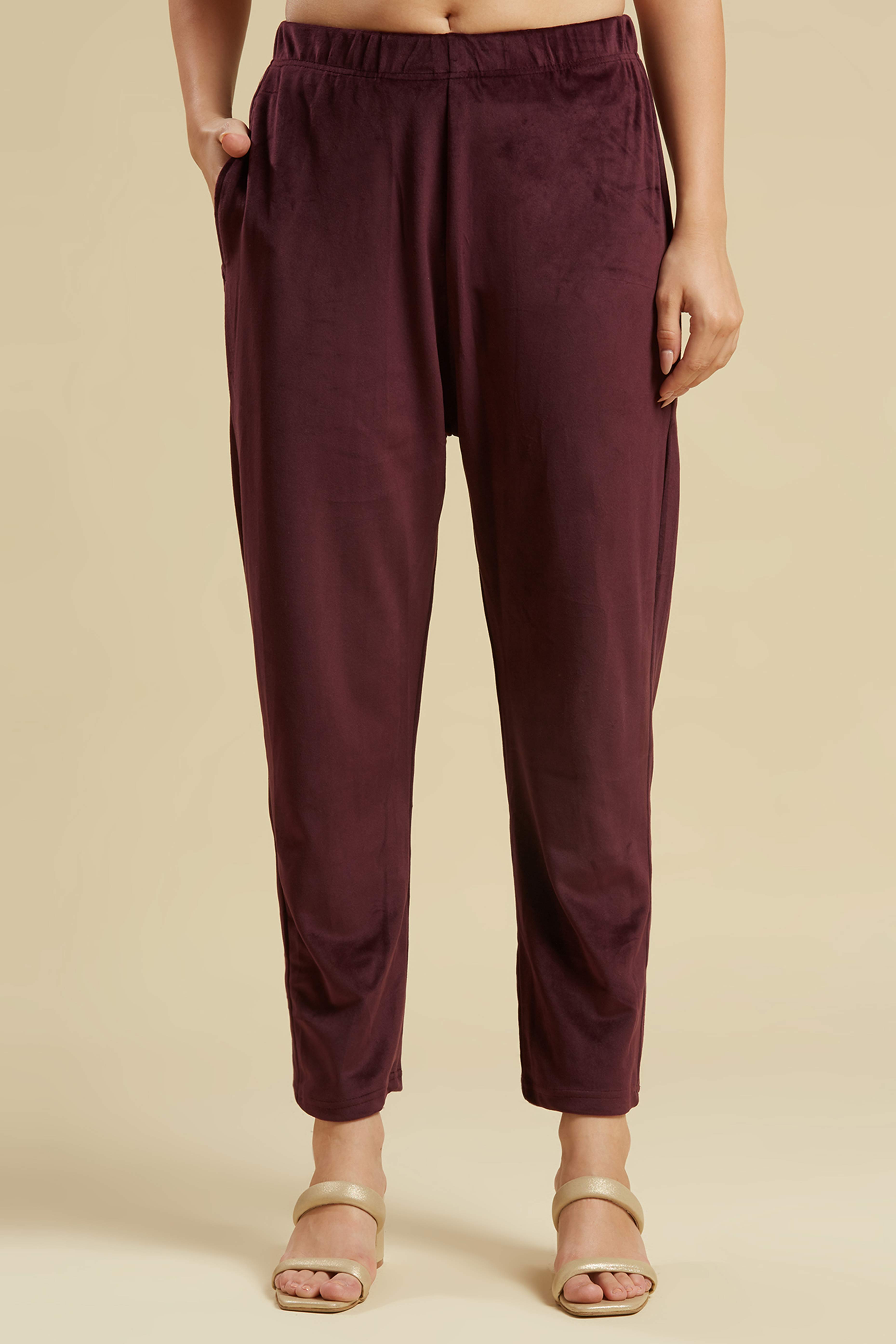 Wine Embroidered Velvet Straight Salwar Suit