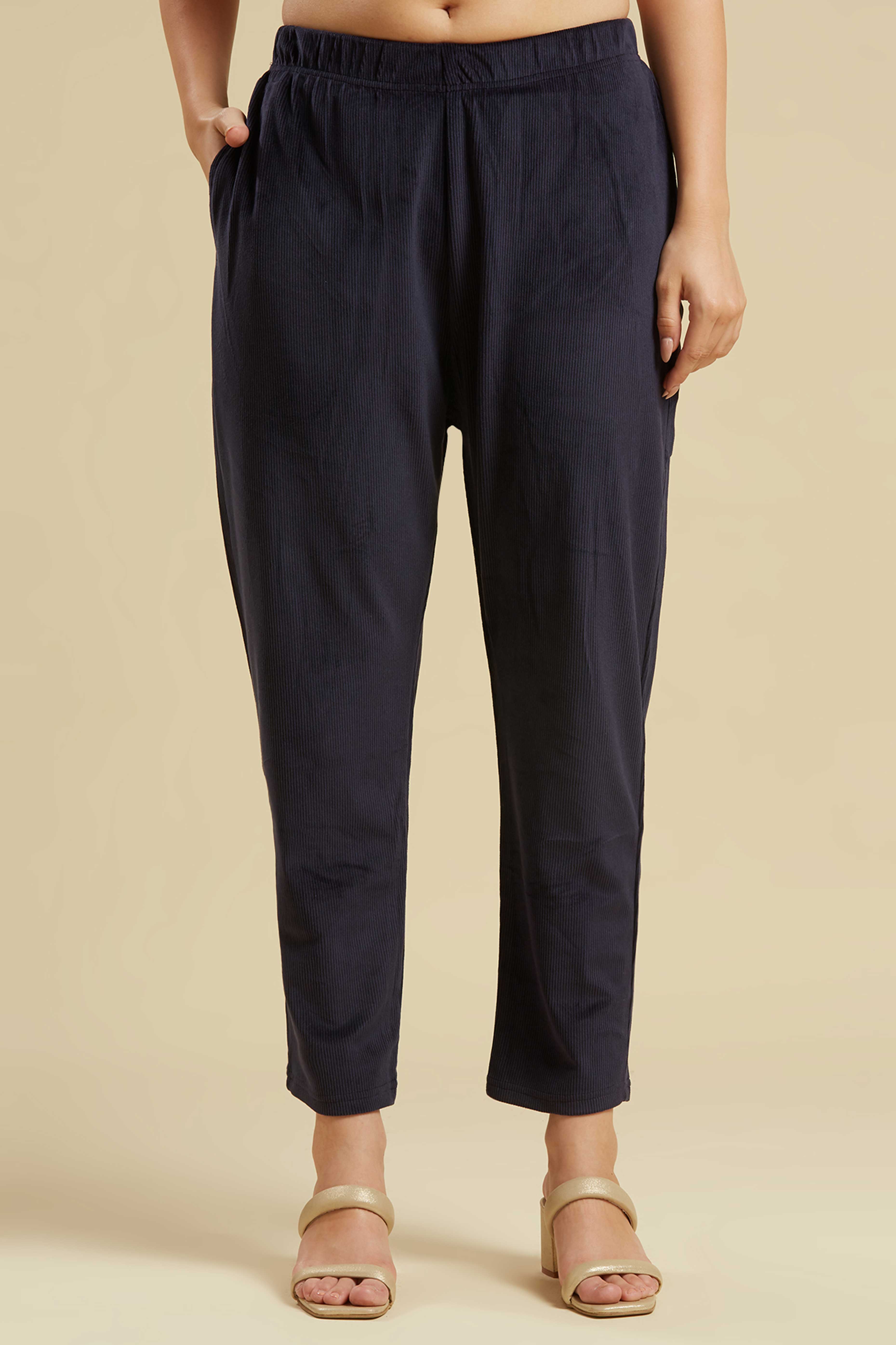 Navy Blue Embroidered Velvet Straight Salwar Suit