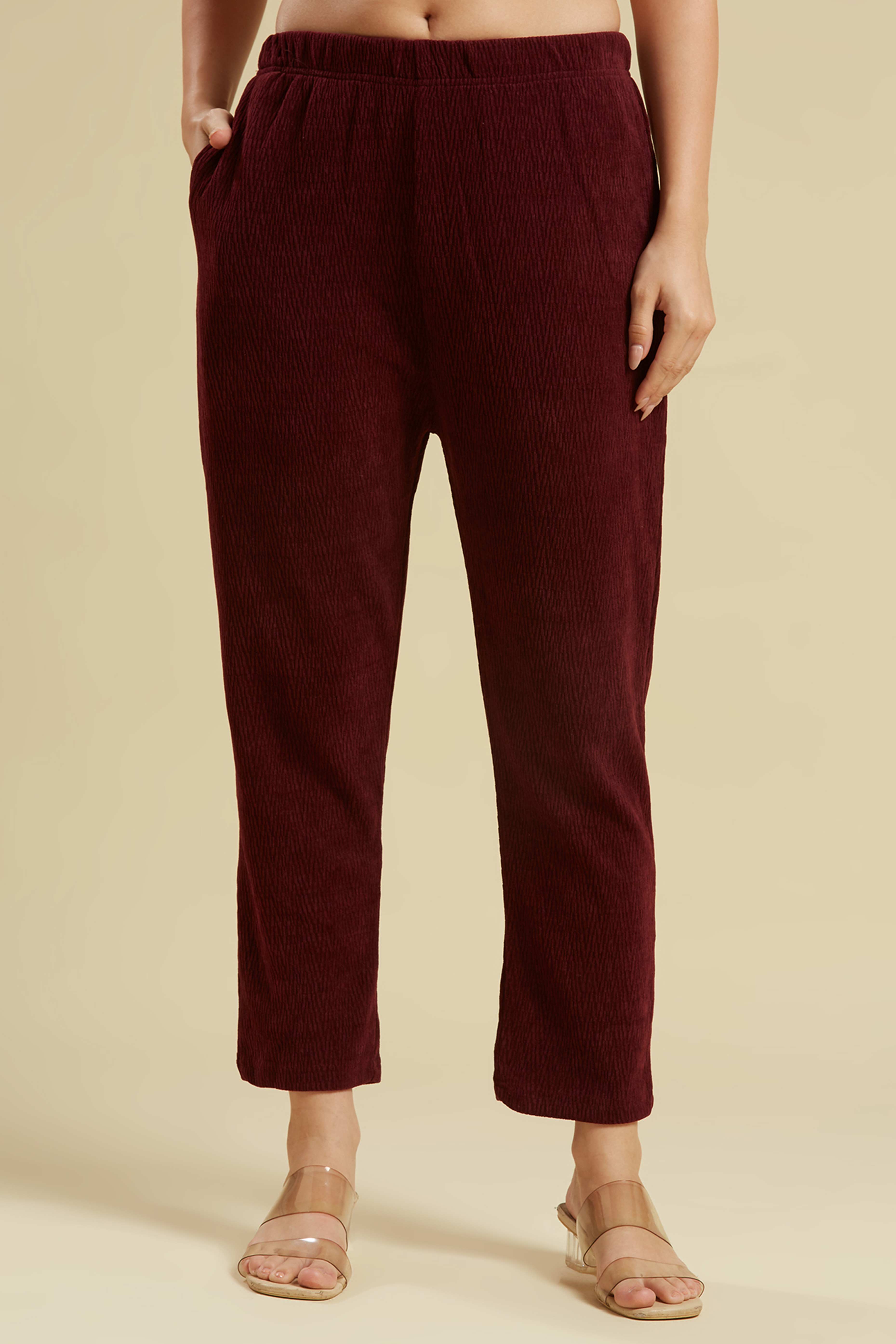 Maroon Woven Woolen A-Line Top Bottom Set
