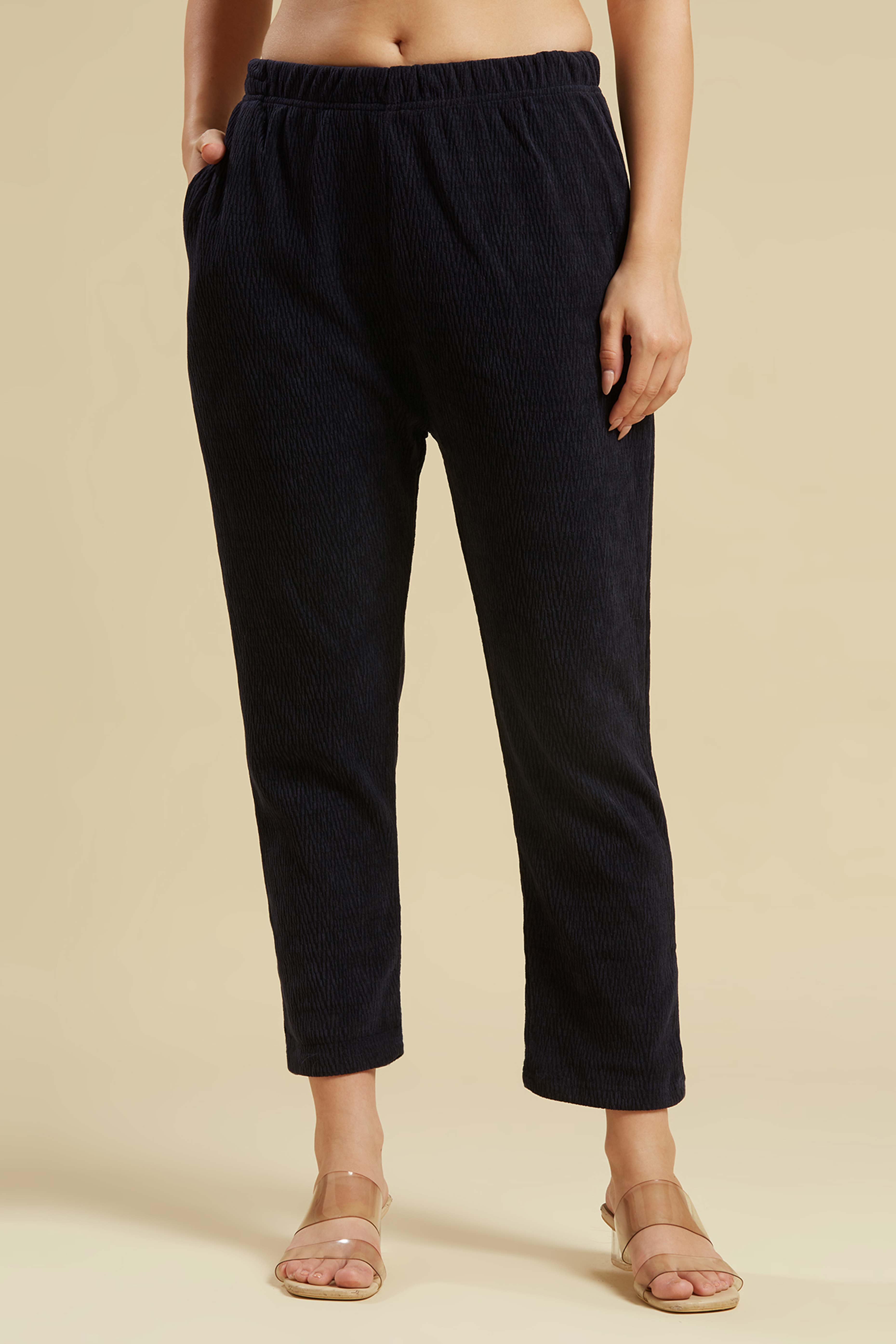 Navy Blue Woven Woolen A-Line Top Bottom Set