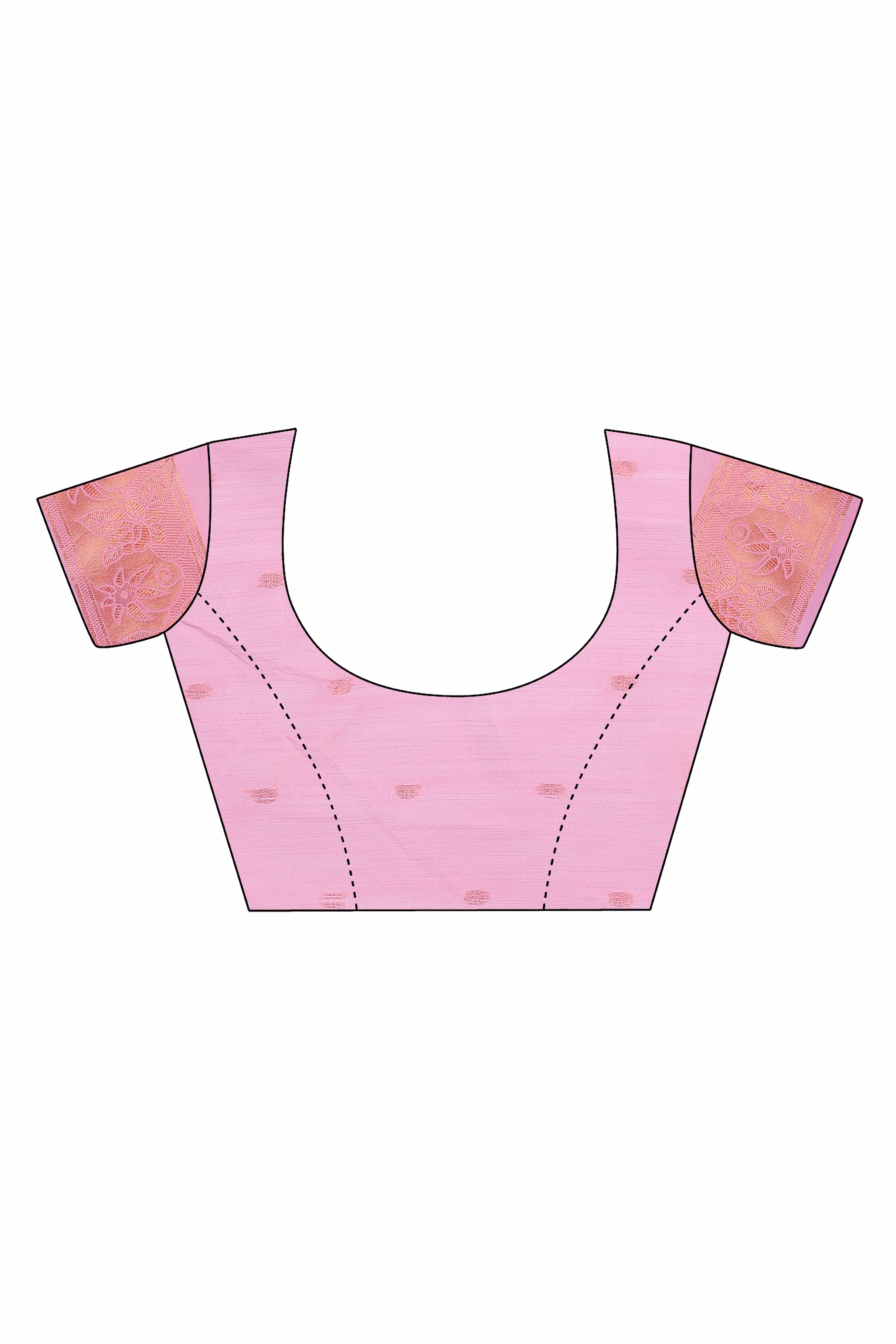 Light Pink Saree with Floral Zari Weaving on a Linen Cotton Base