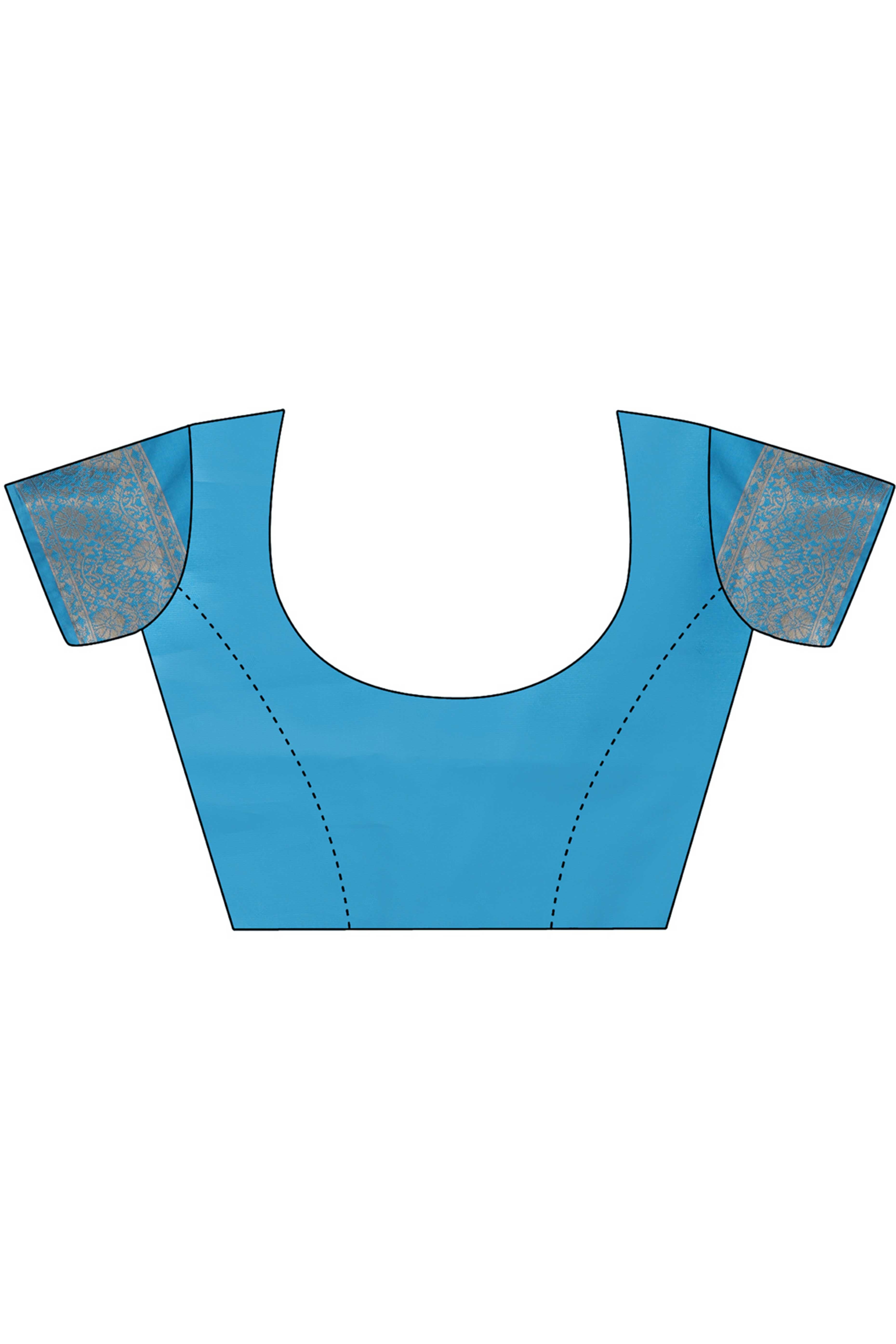 Cream Banarasi Silk Saree Featuring Sky Blue Floral Zari Weaving and a Rich Contrast Border