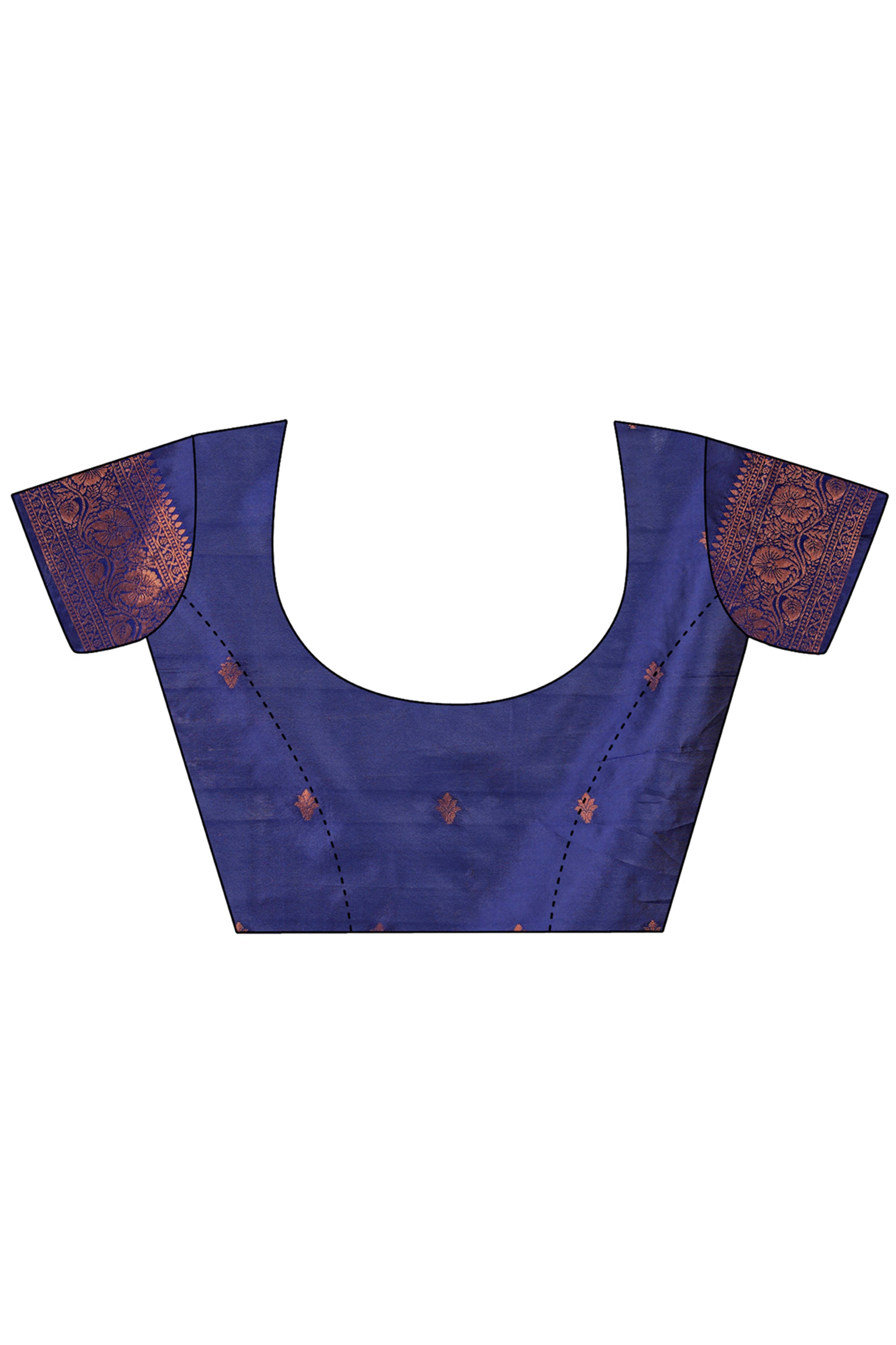 Blue Heart Motif Zari Woven Lichi Cotton Silk Saree With Flowing Tassels