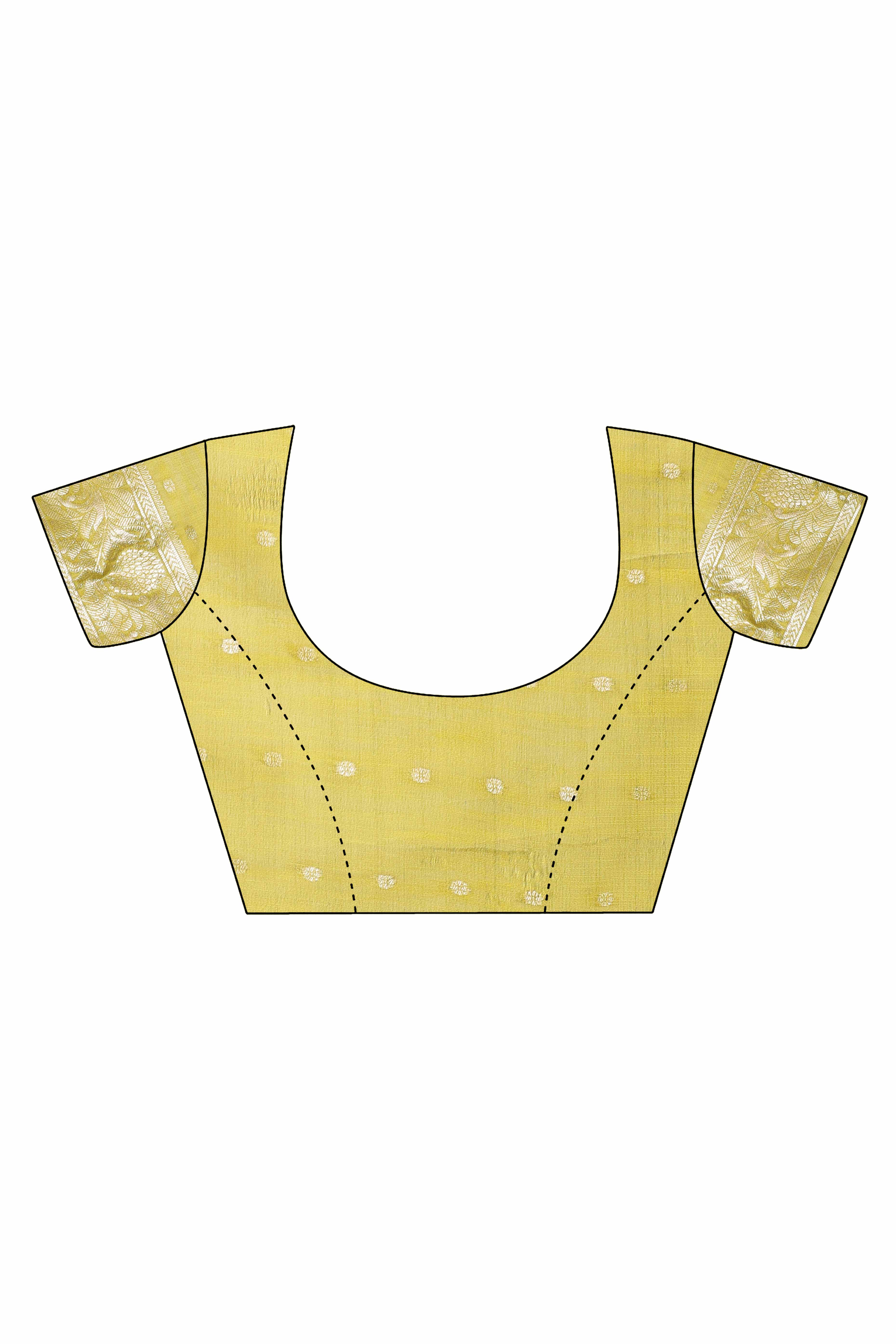 Green Lichi Cotton Blend Saree With Zari Floral Weaving & Tassel Detailing