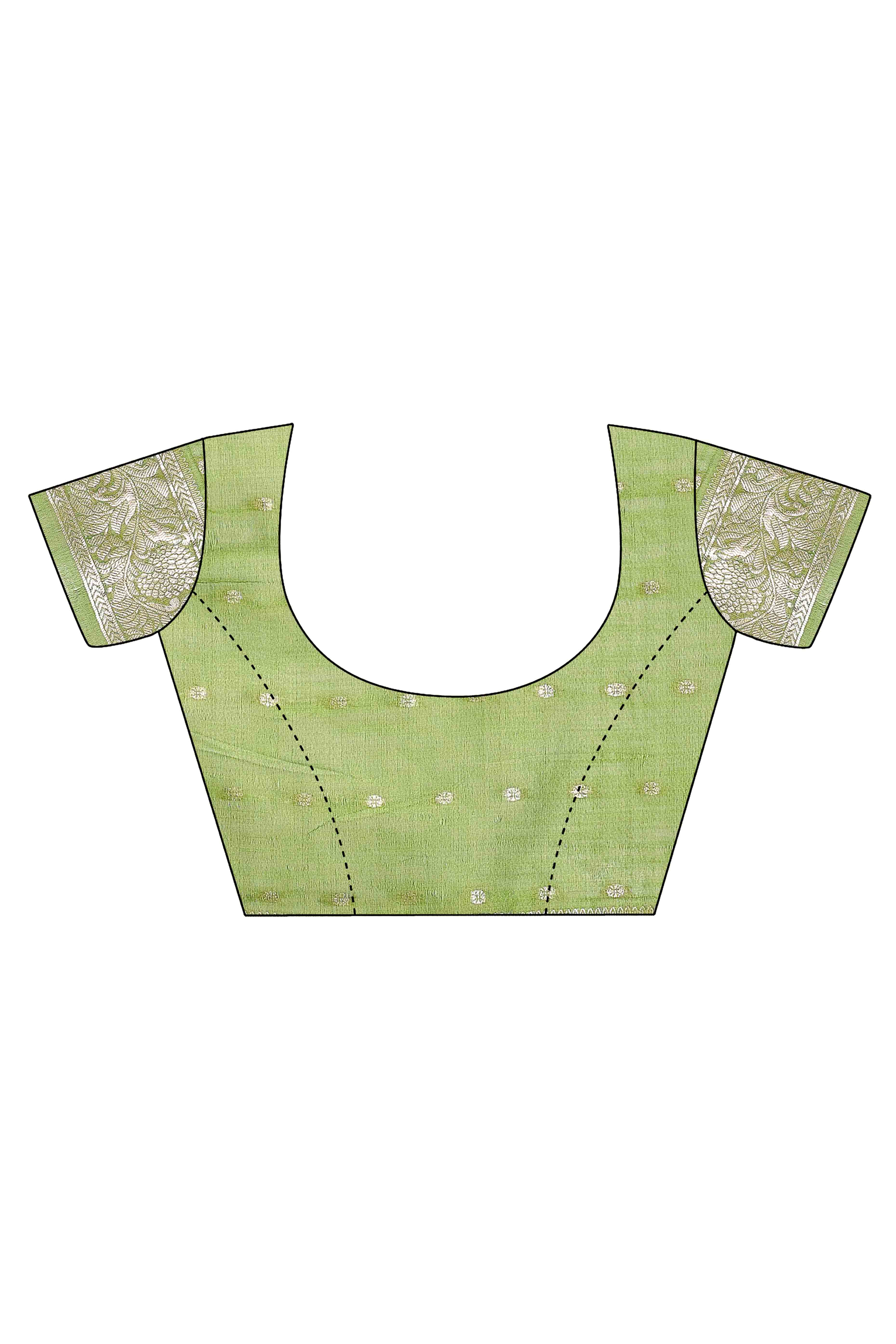 Light Green Lichi Cotton Blend Saree With Zari Floral Weaving & Tassel Detailing