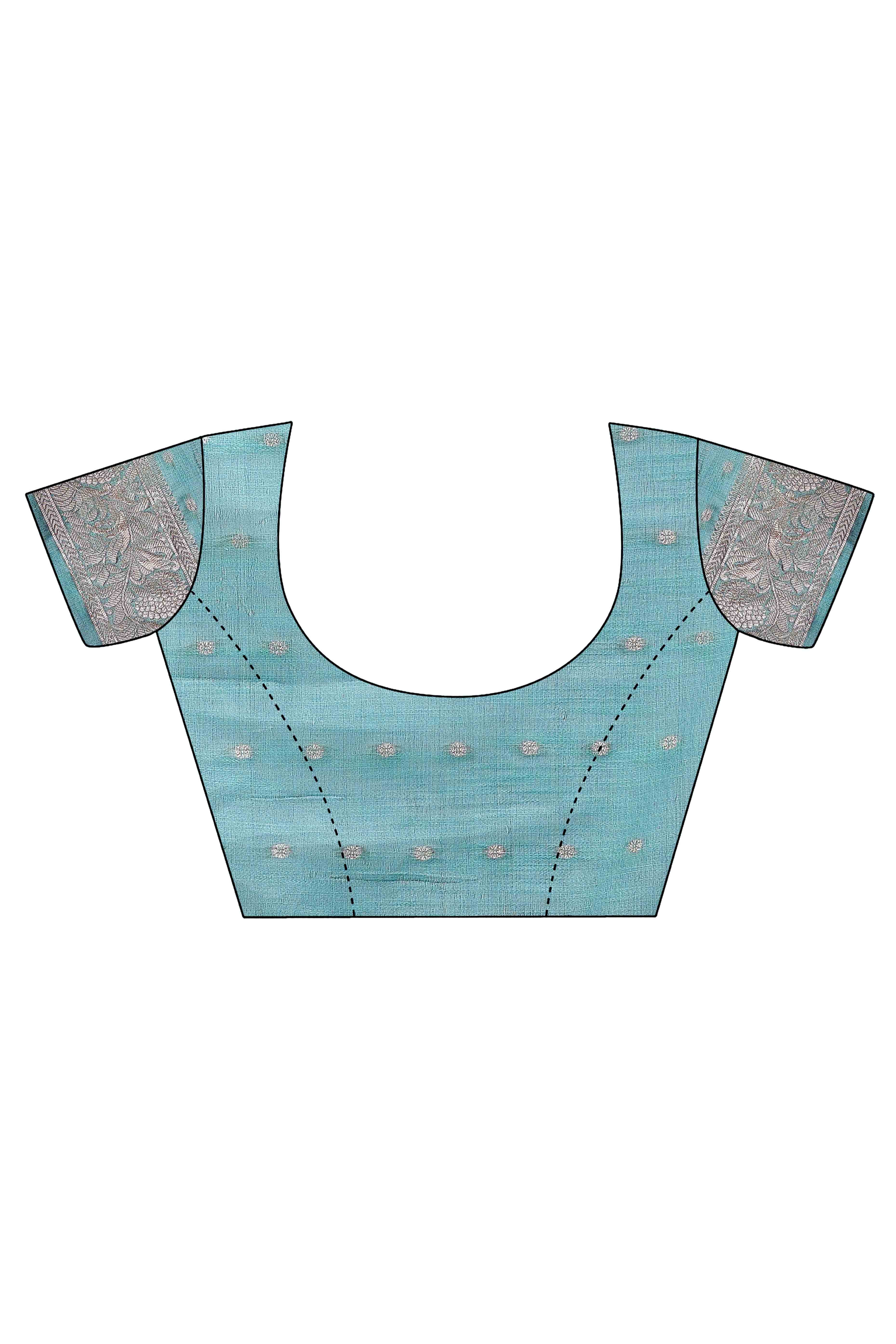 Blue Lichi Cotton Blend Saree With Zari Floral Weaving & Tassel Detailing