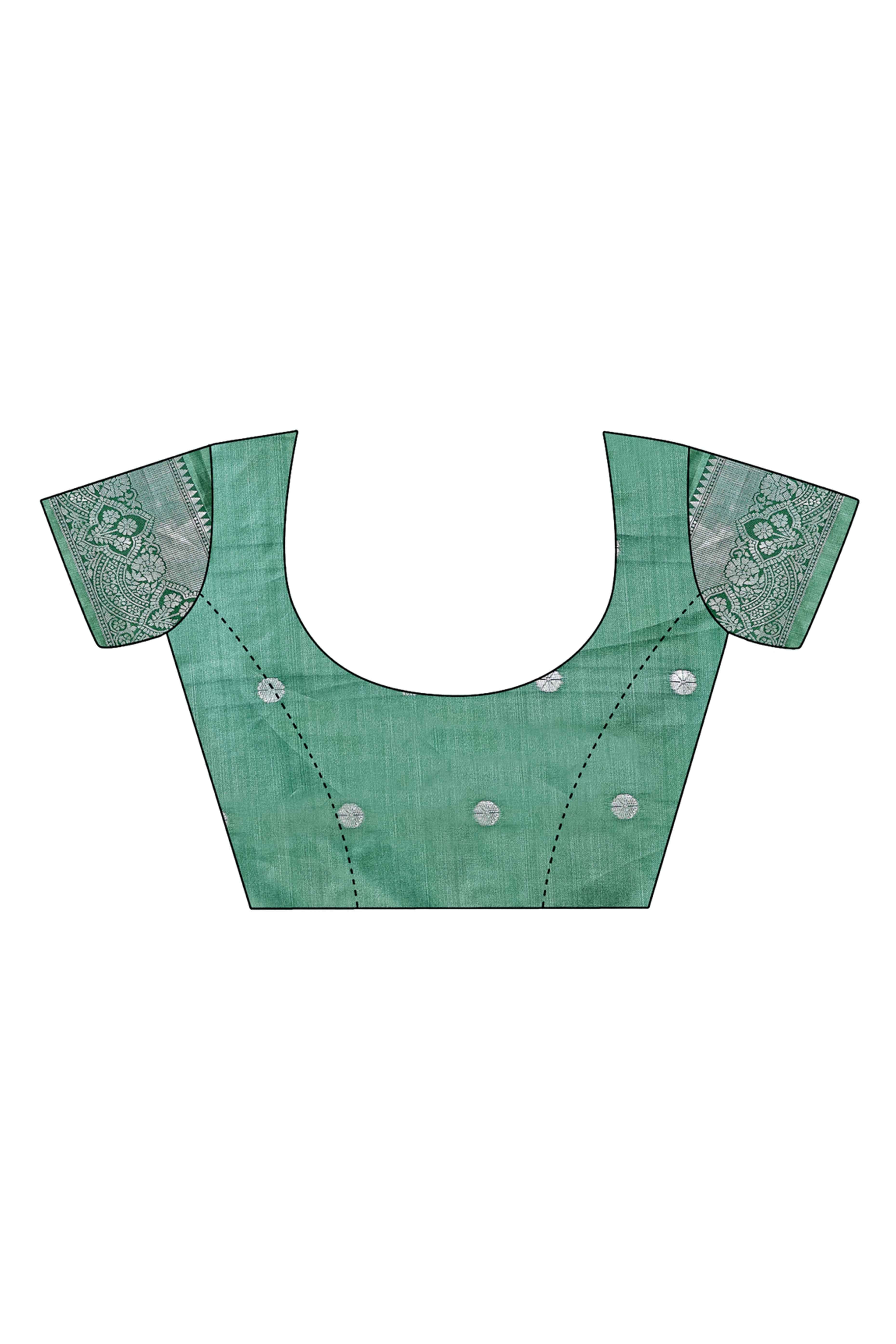 Green Lichi Silk Blend Saree With Intricate Paisley Zari Weave & Graceful Tassels