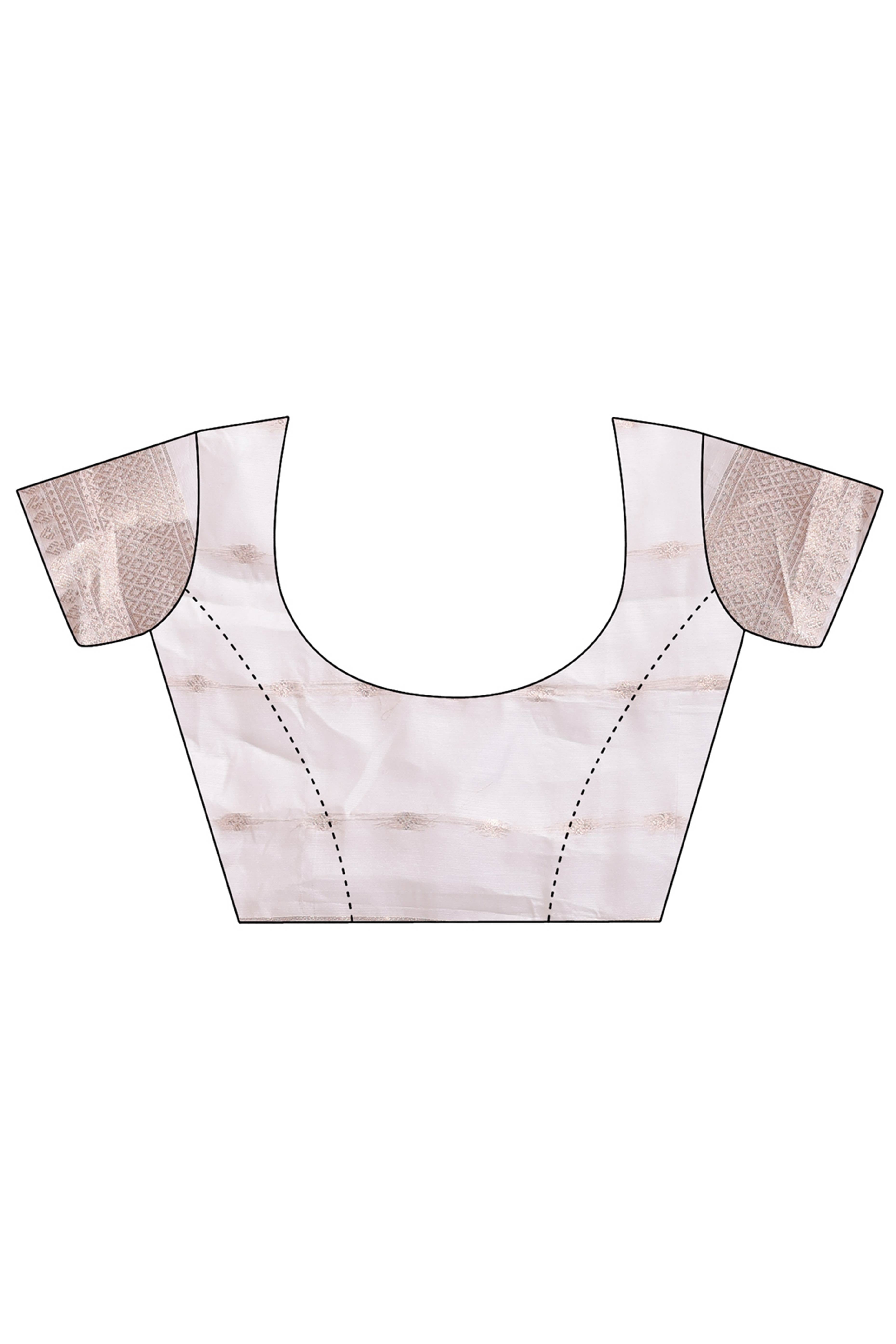 White and Pink Cotton Silk Saree with Leaf Motifs and Zari Border Tassel Design