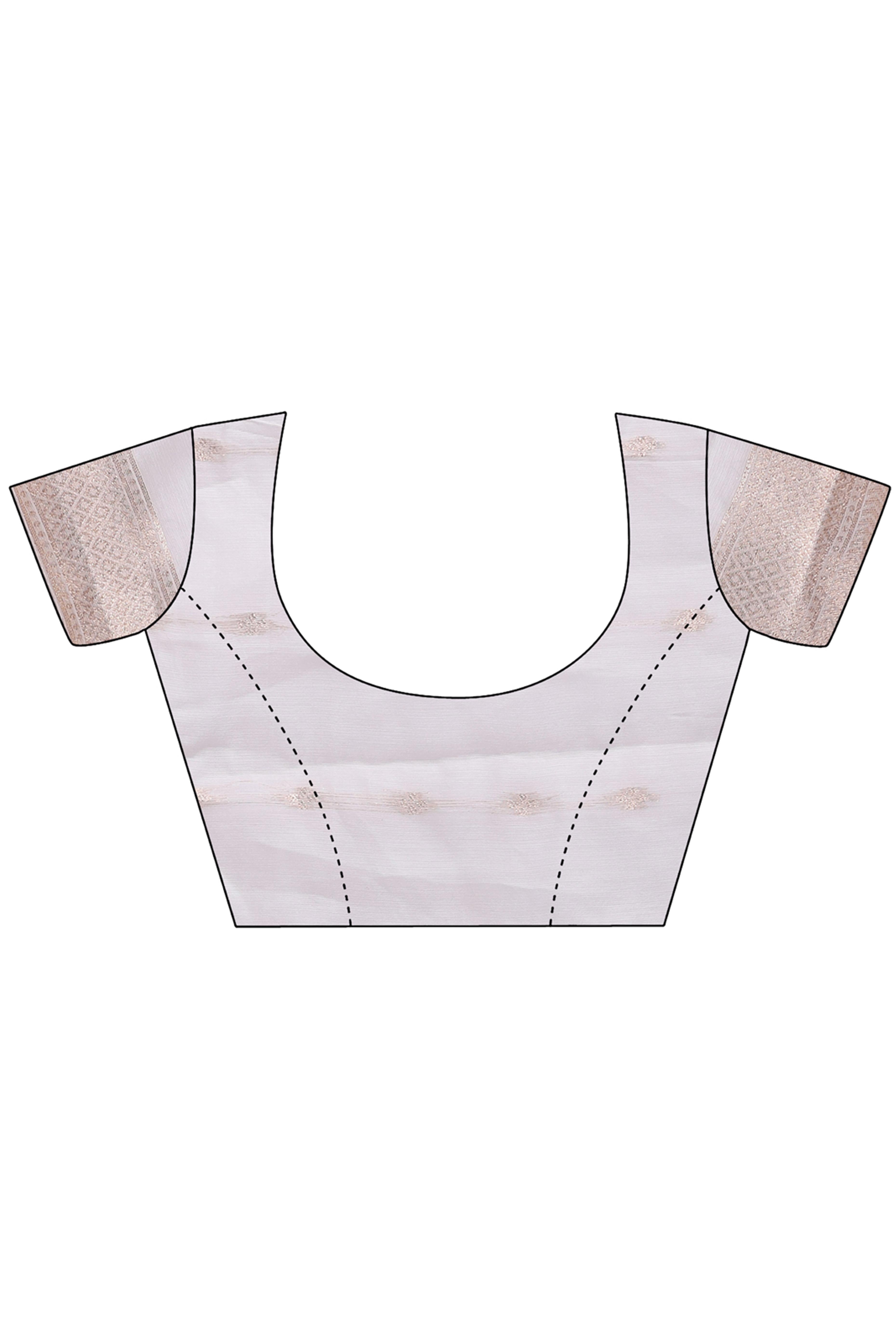 White and Purple Cotton Silk Saree with Leaf Motifs and Zari Border Tassel Finish