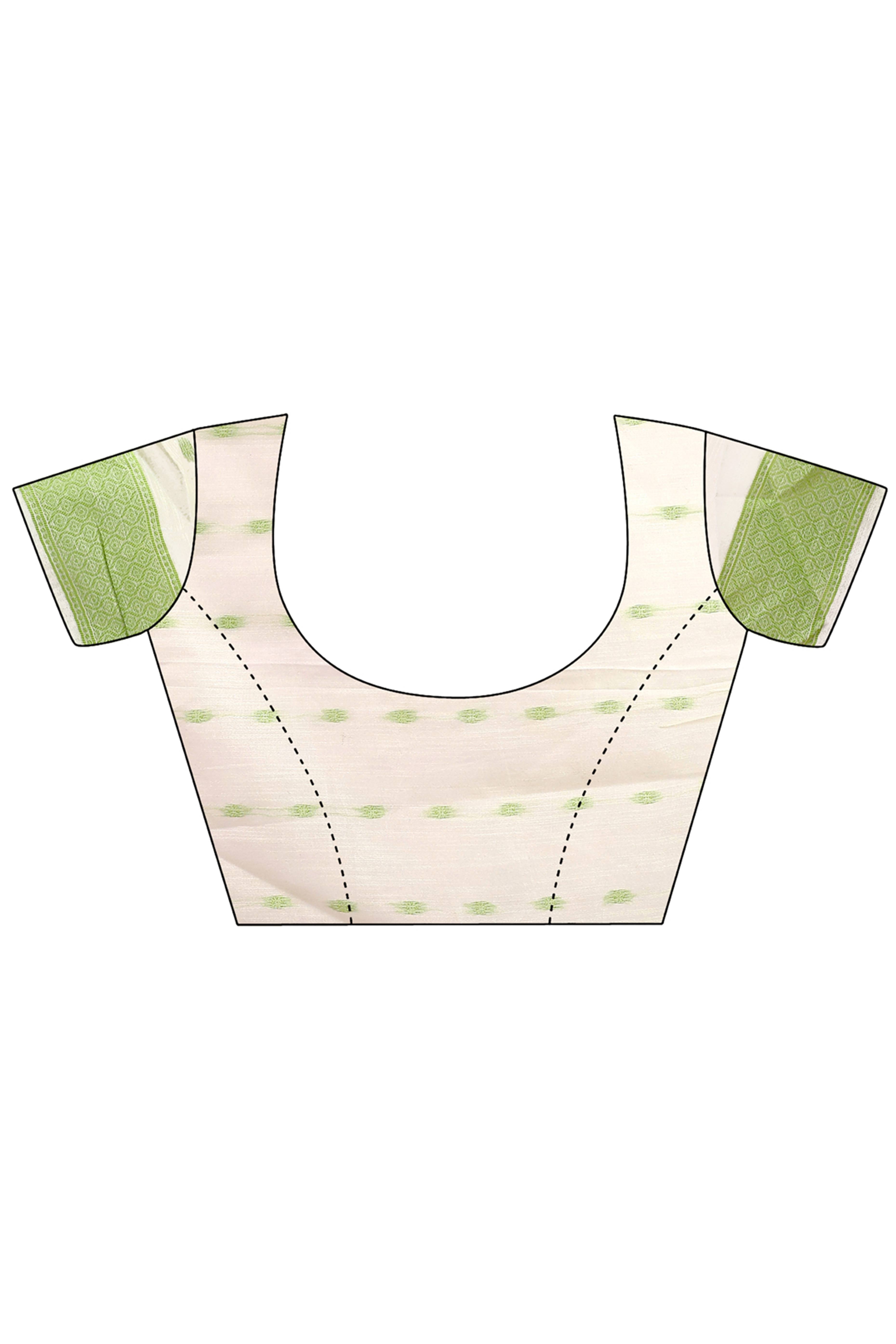 Light Green Floral Pattern Woven Saree in a Soft Cotton Blend with Tasseled Edges