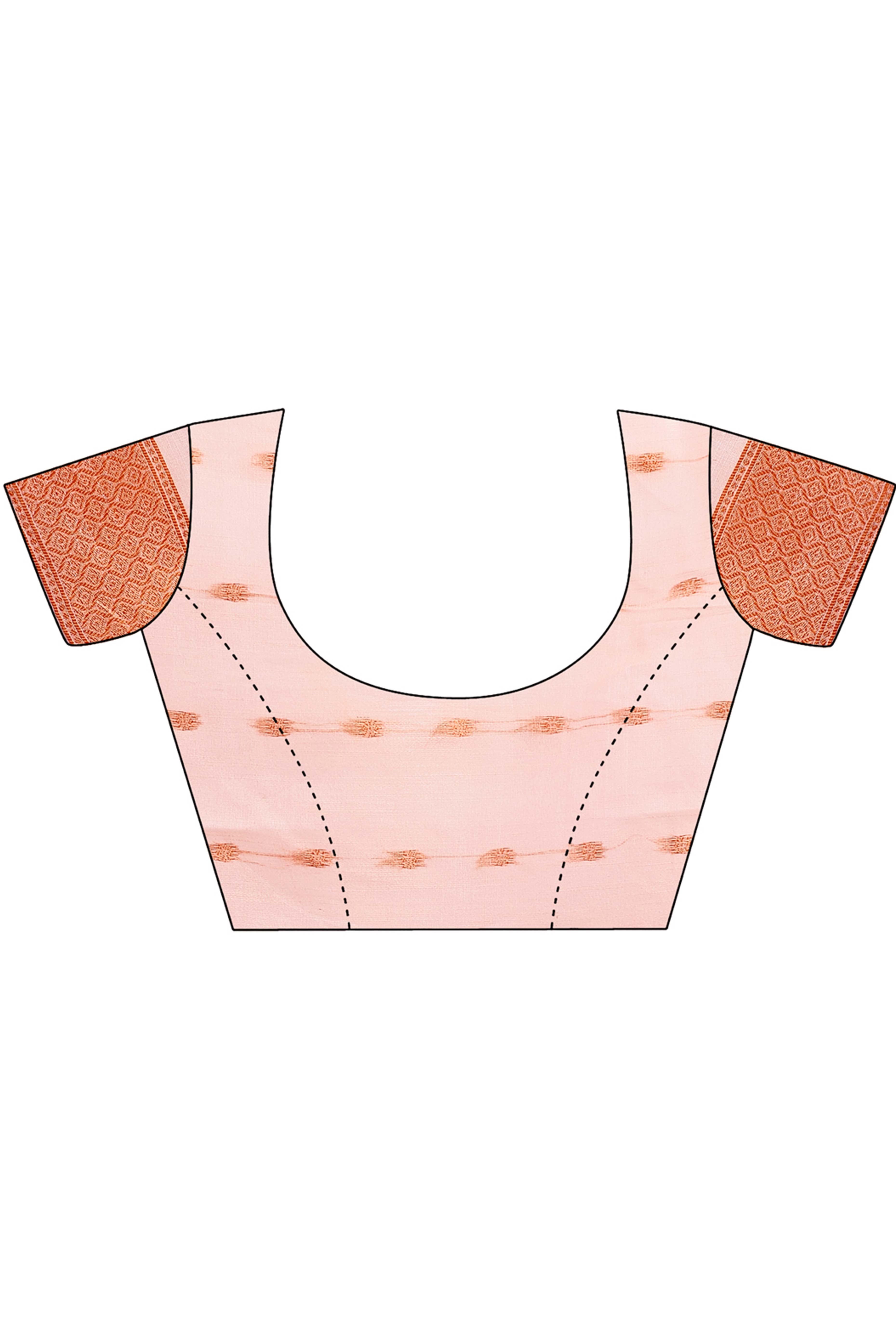 Peach Floral Pattern Woven Saree in a Soft Cotton Blend with Tasseled Edges