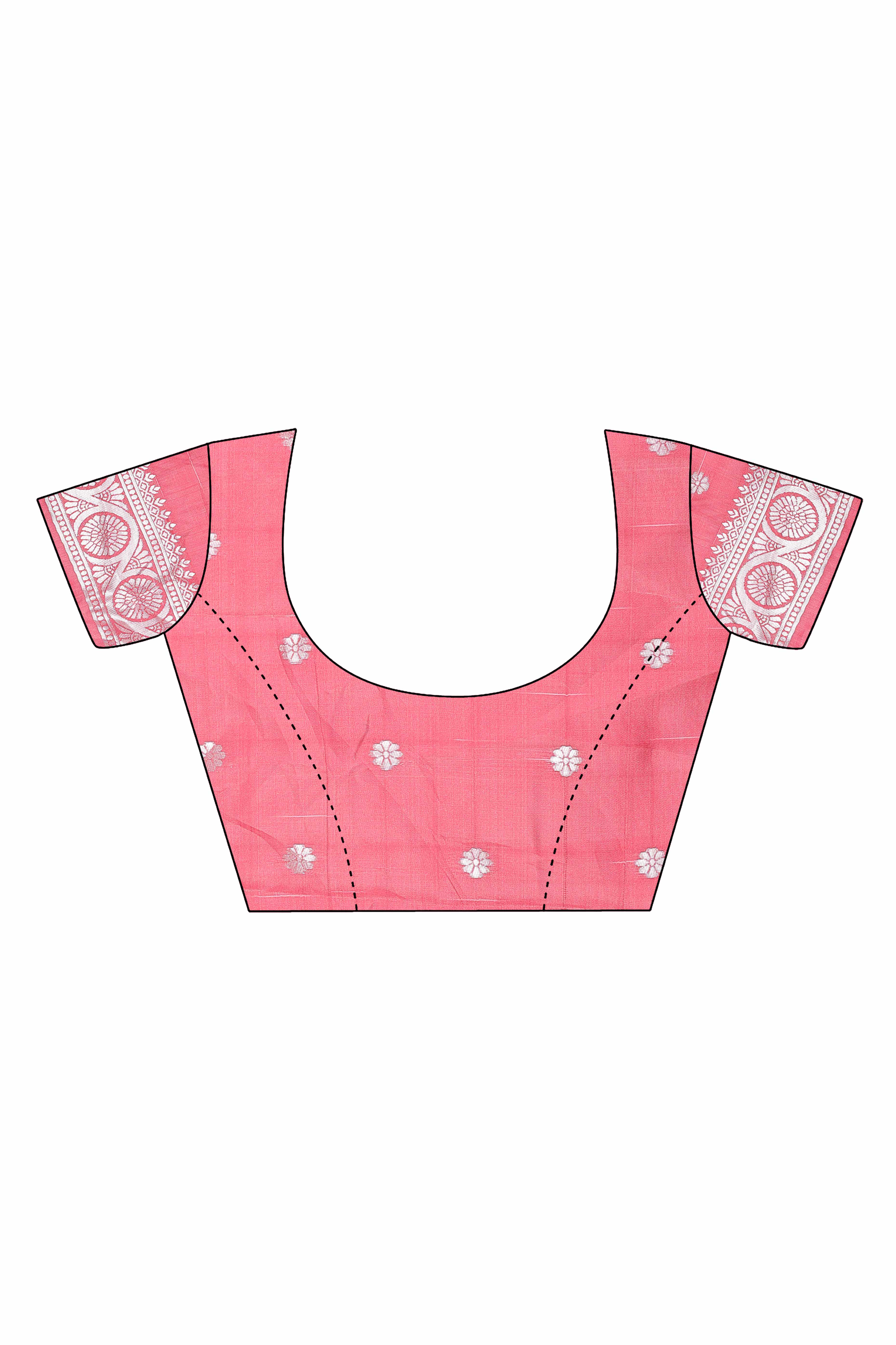 Peach Floral Zari Weaving Lichi Cotton Silk Saree With Tassel Border