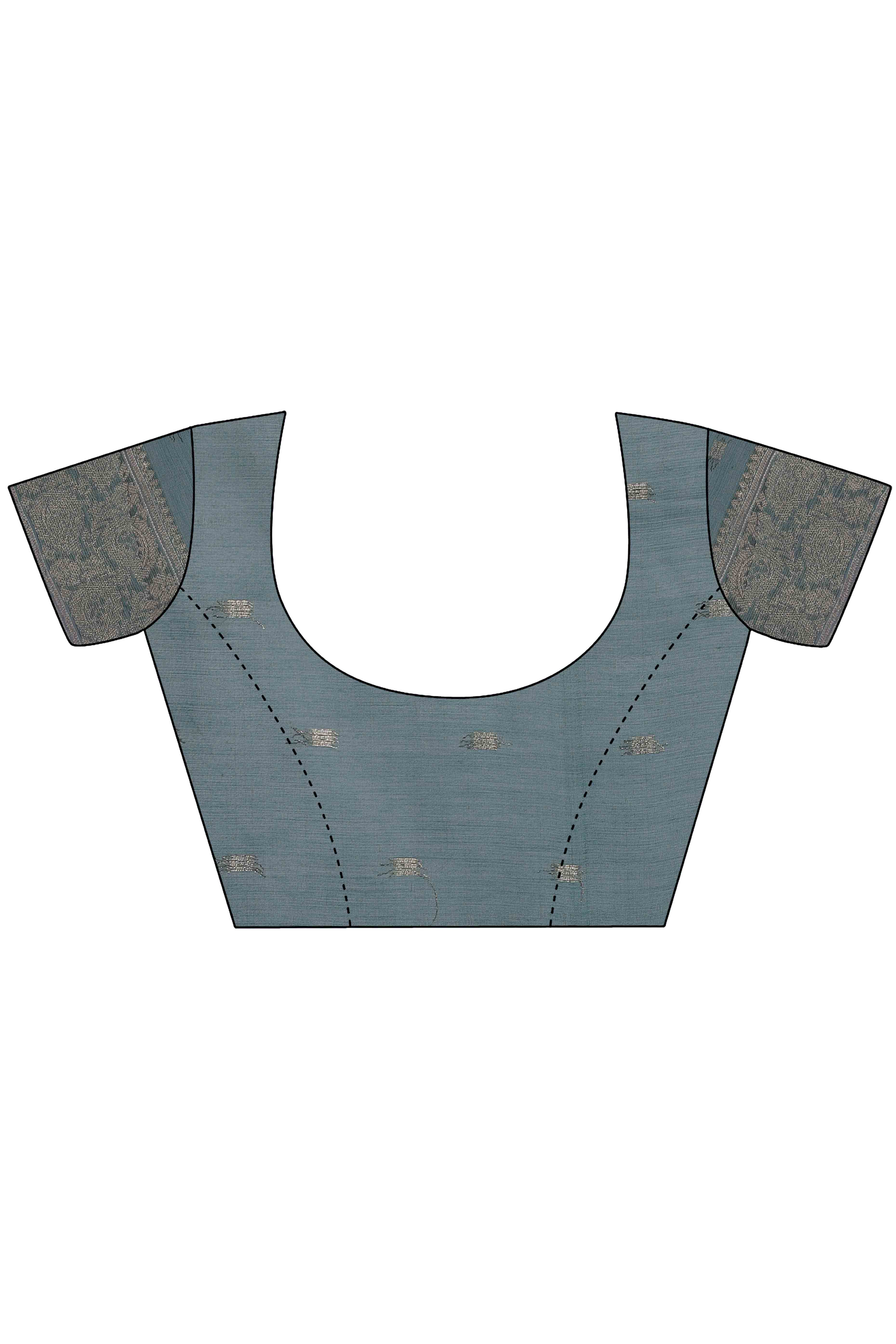 Teal Floral Zari Woven Saree in a Lustrous Cotton Silk Blend