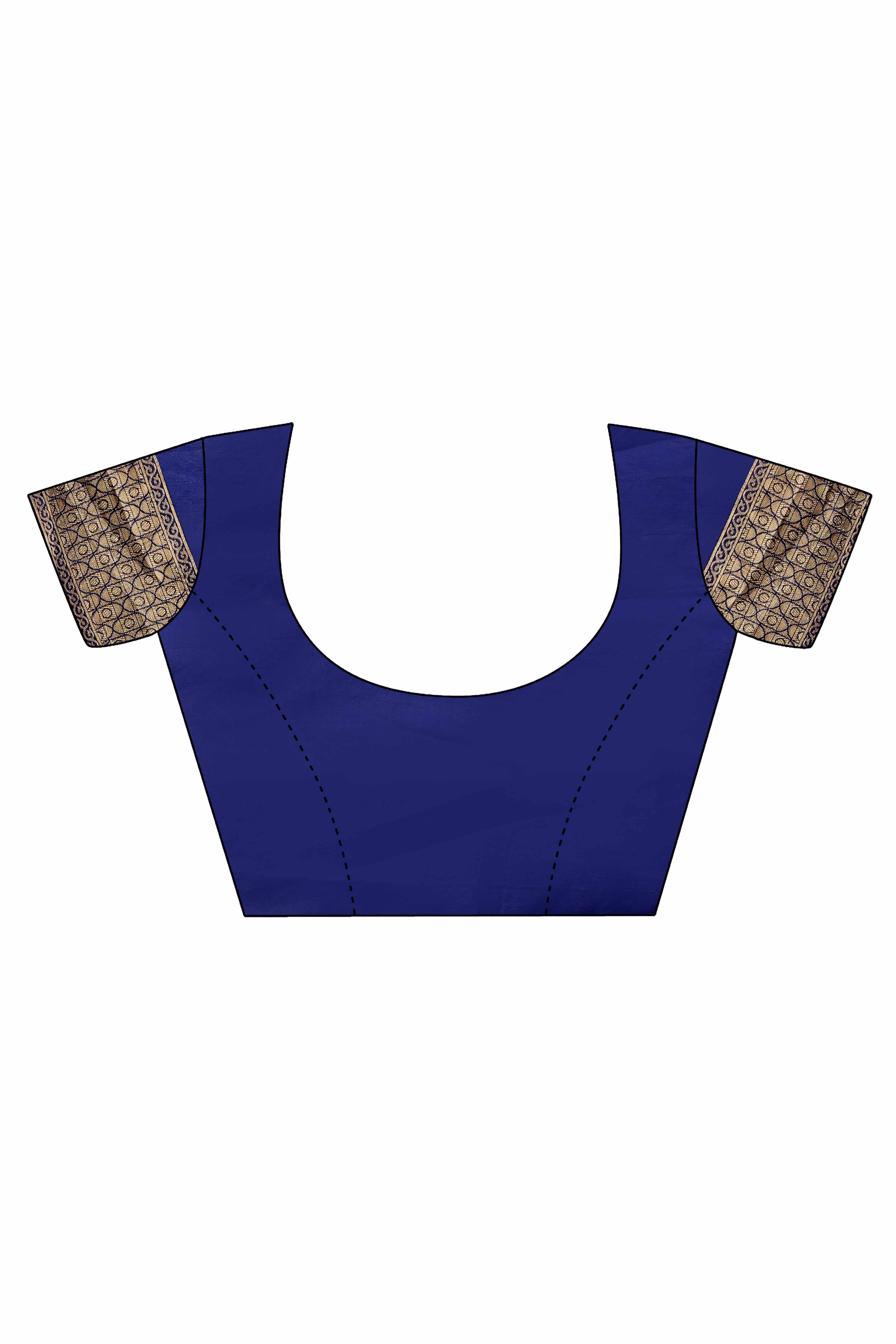 Navy Blue Lichi Banarasi Silk Saree With Floral Zari Work & Tassel Border