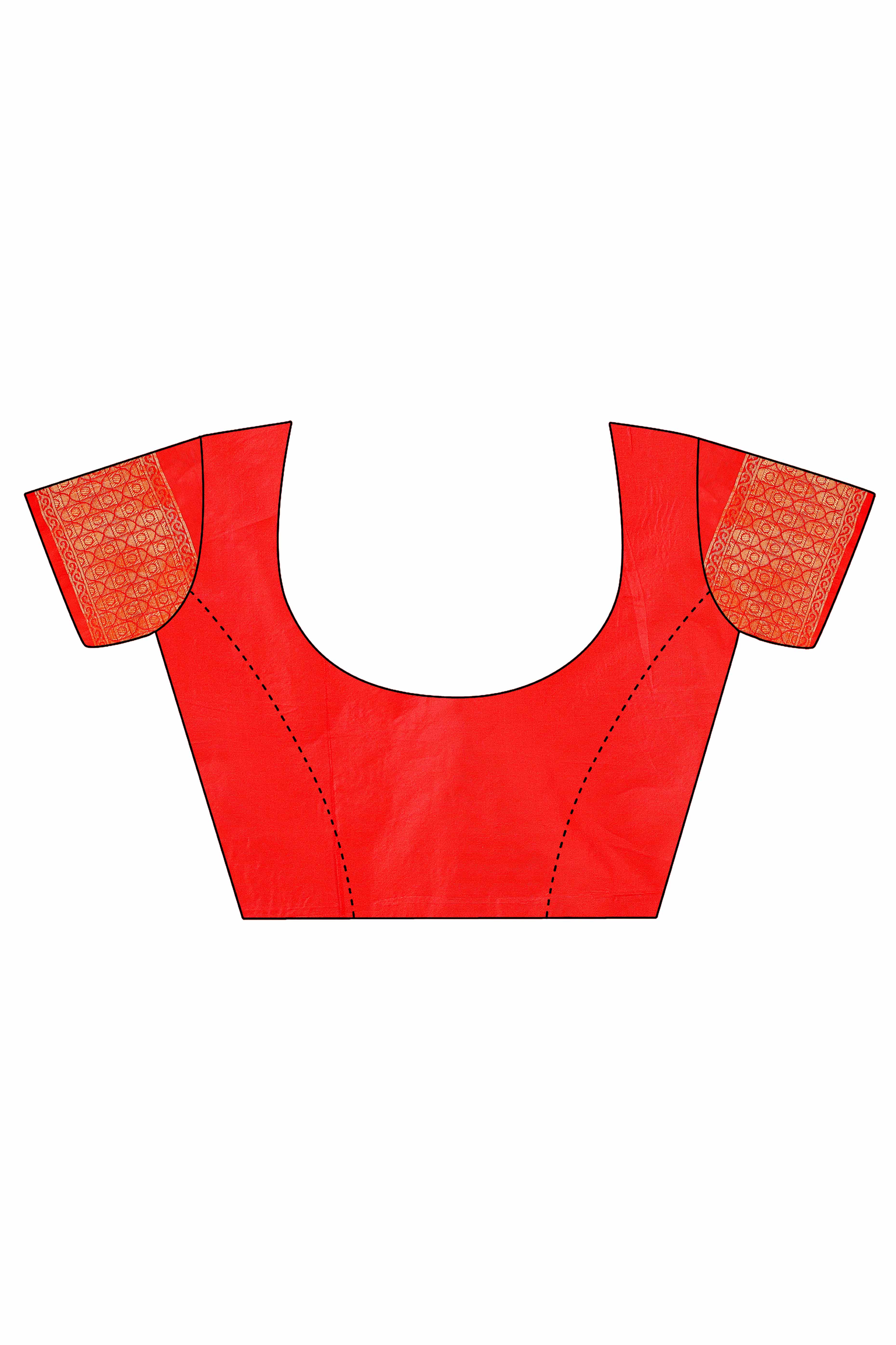 Red Lichi Banarasi Silk Saree With Floral Zari Work & Tassel Border