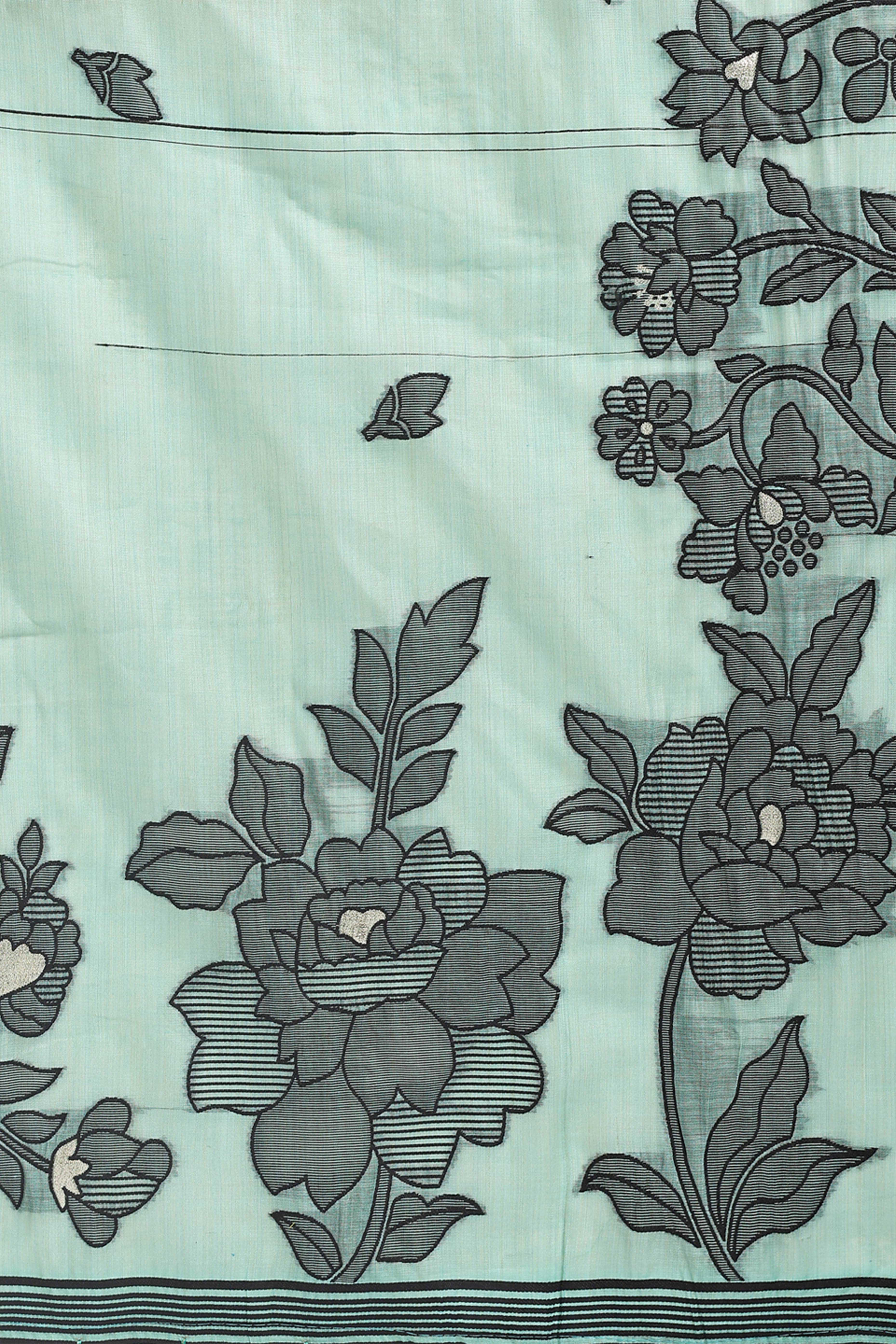 Rama Green Ethnic Saree in a Linen Cotton Blend Adorned with Floral Weave Designs