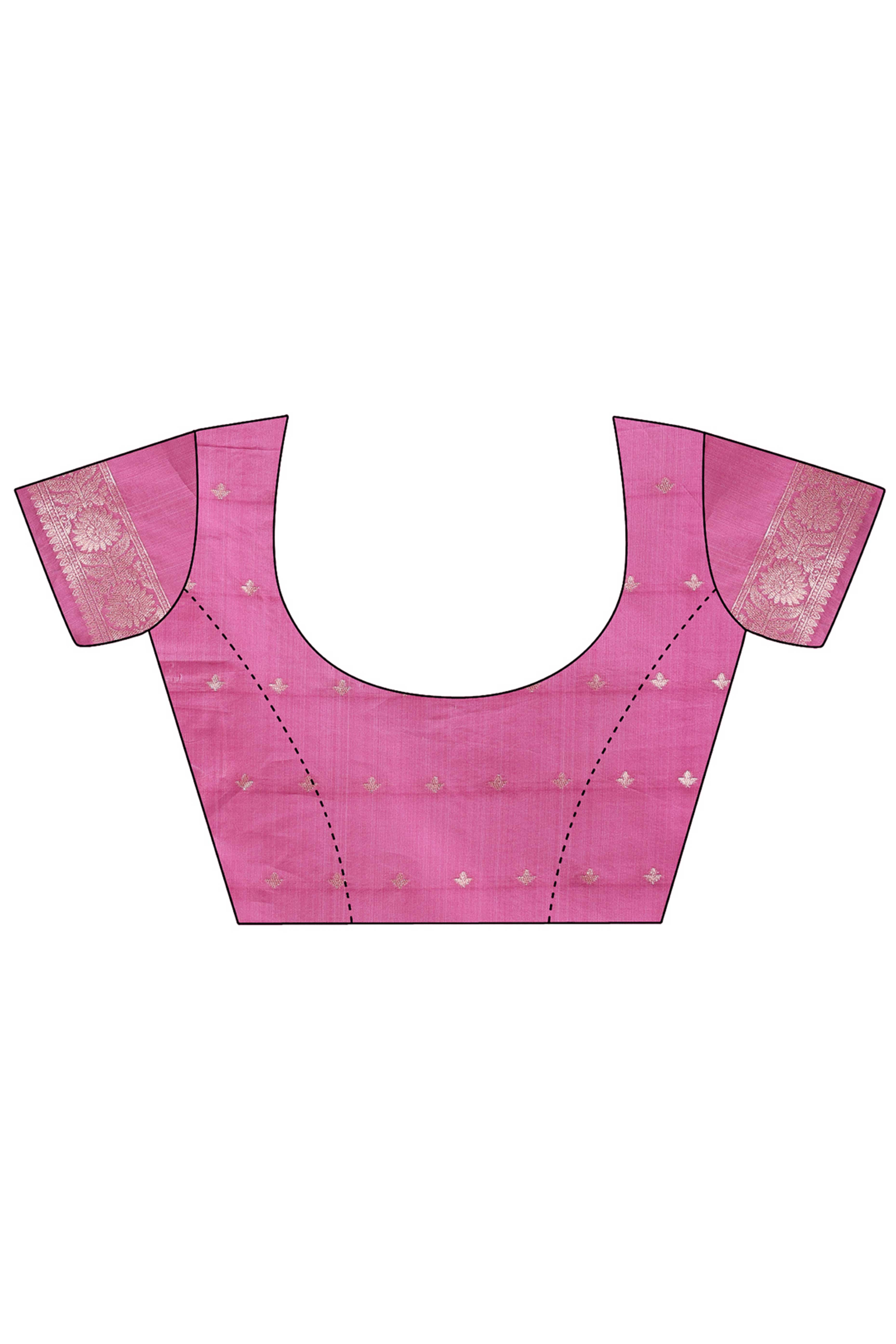 Pink Cotton Blend Saree with Woven Floral Brocade Patterns and Tasseled Borders