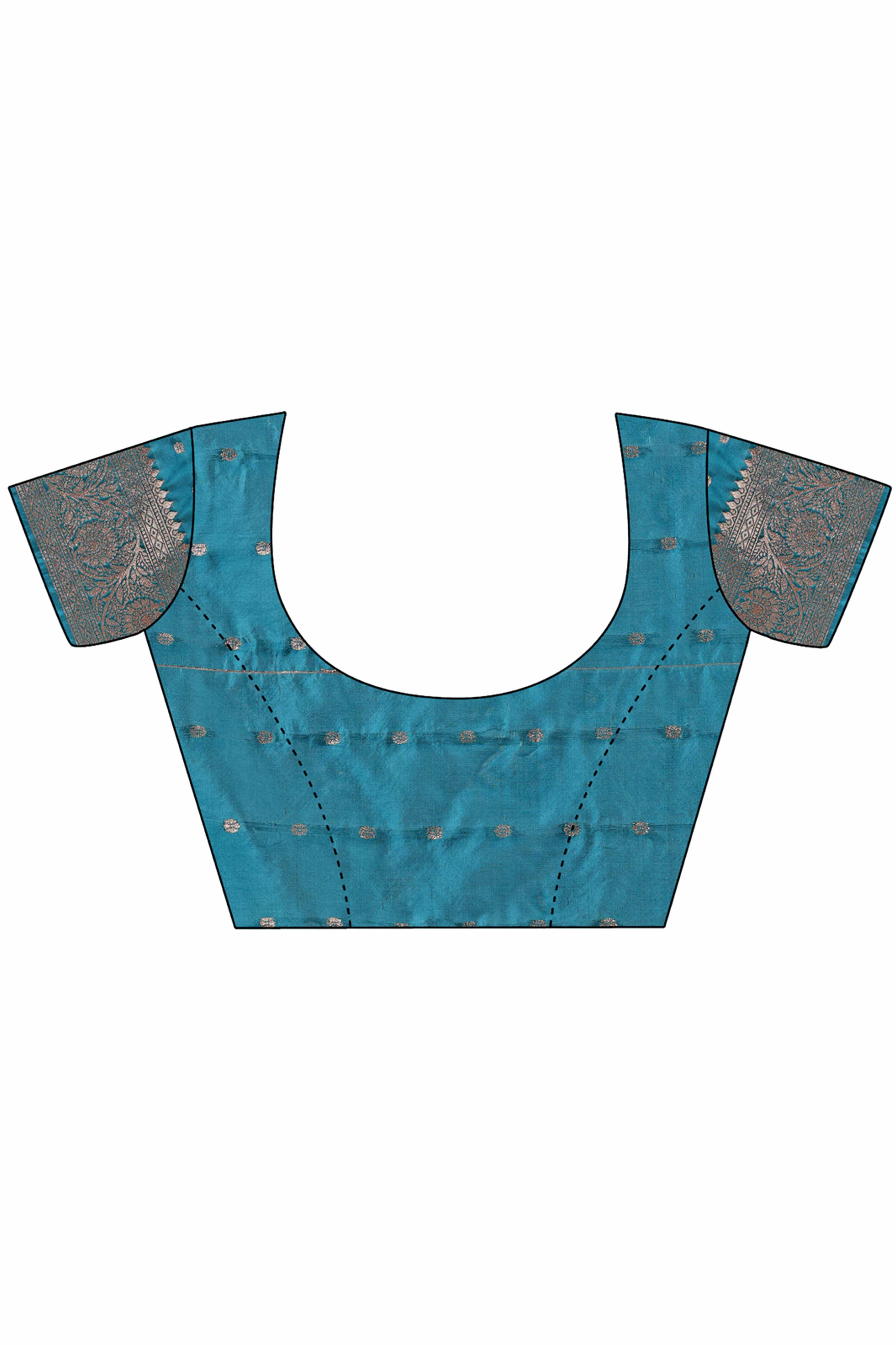 Teal Saree In Lichi Silk Blend With Floral Zari Weaving & Delicate Tassel Border