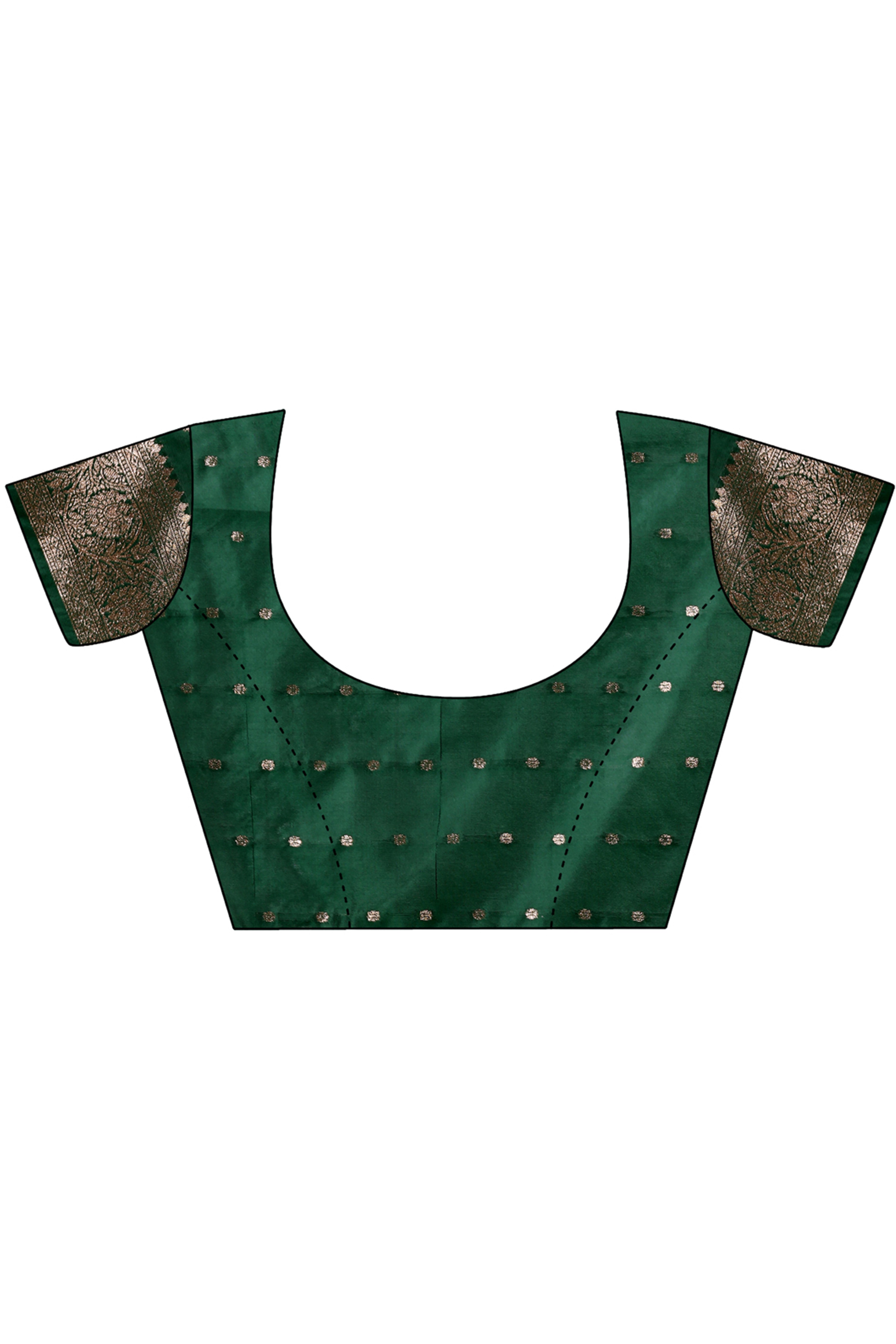 Green Saree In Lichi Silk Blend With Floral Zari Weaving & Delicate Tassel Border