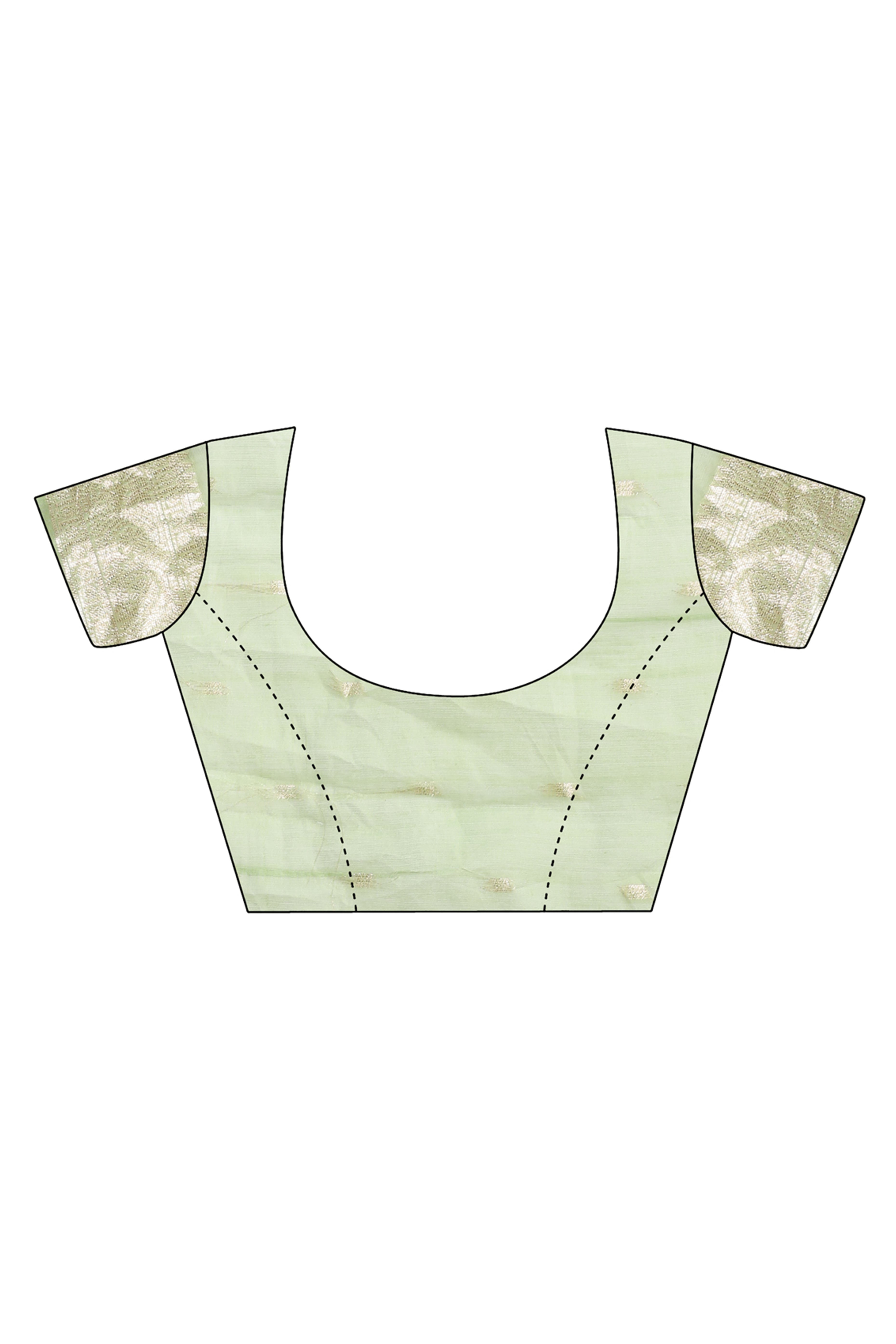 Stunning Light Green Geometric Style Zari Weaving Cotton Blend Saree Adorned with Exquisite Tassels