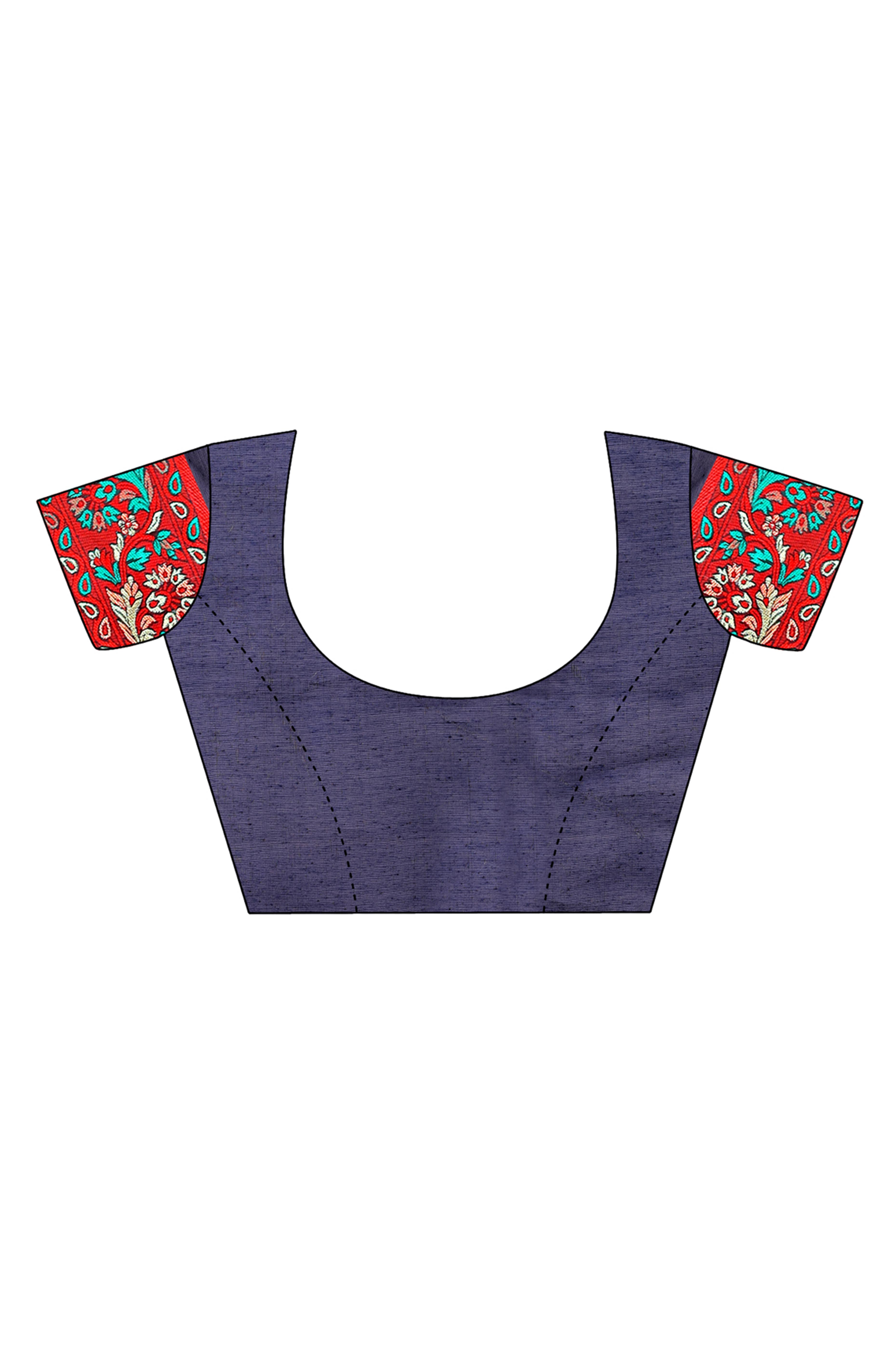 Red & Black Floral Woven Cotton Blend Saree With A Breezy Tassel Finish